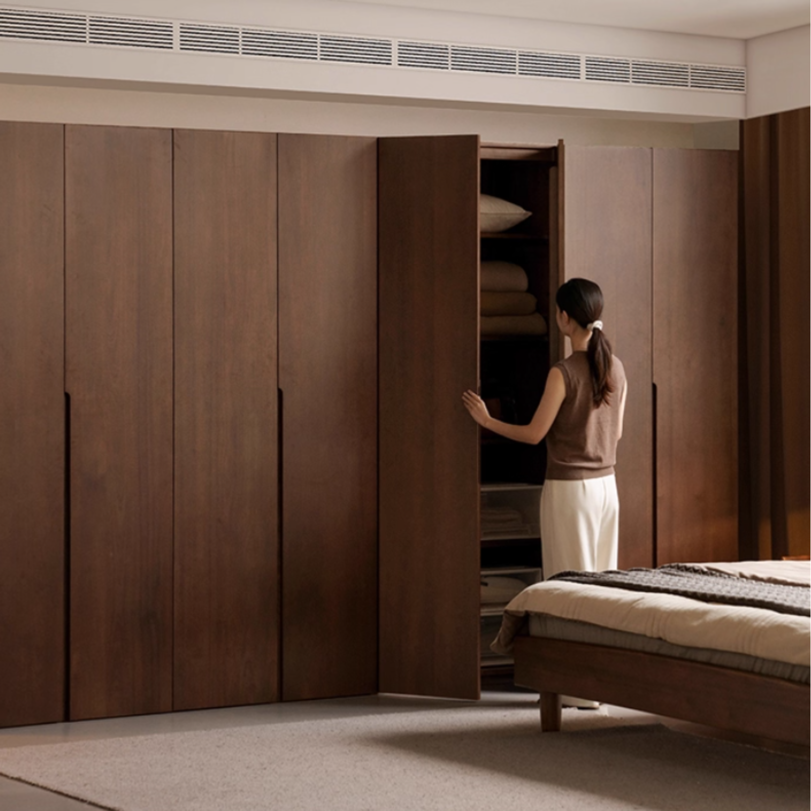 Sandalwood, Black Walnut Solid Wood Modern Double Door Wardrobe