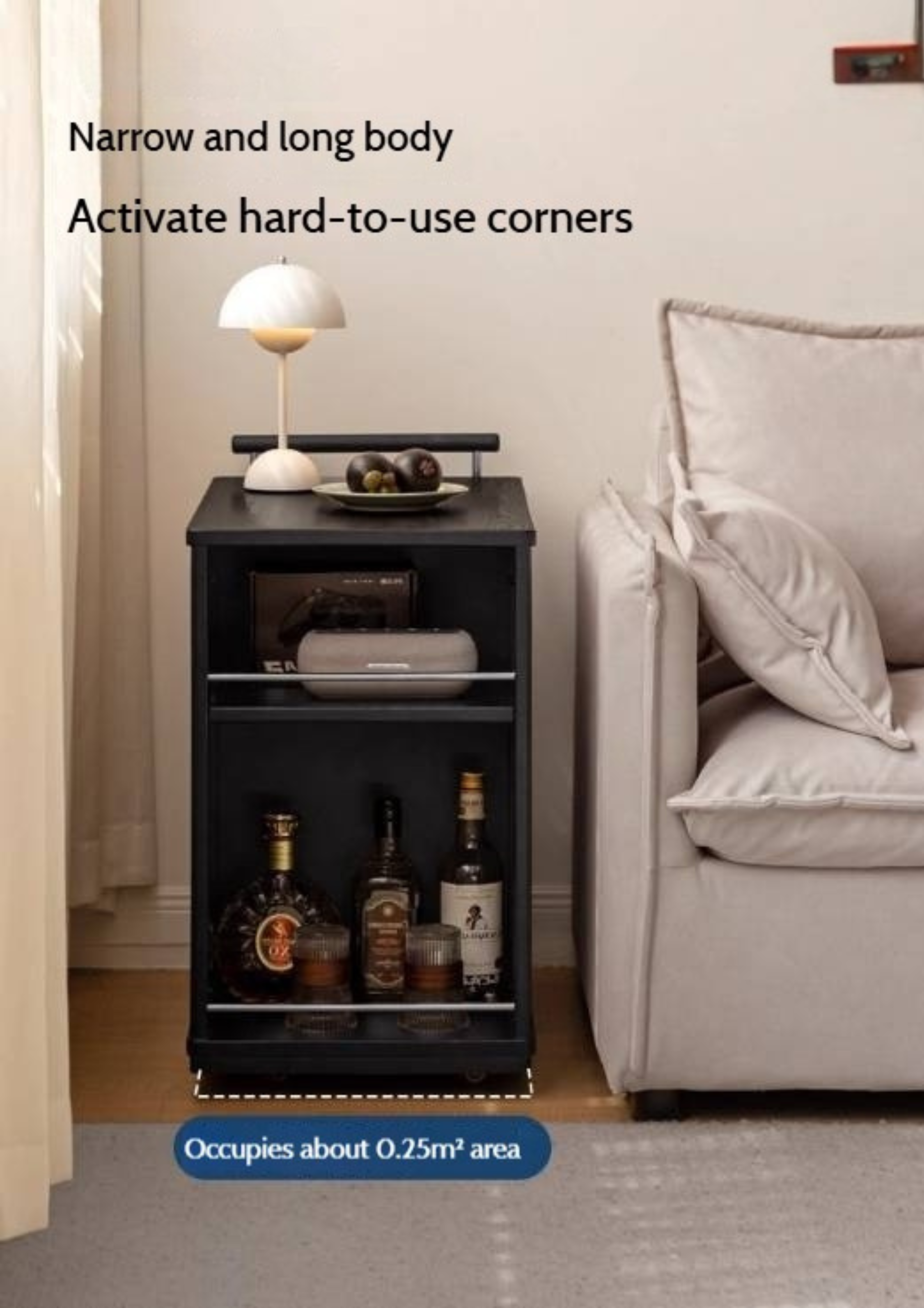Ash Solid Wood Mobile Side Cabinet