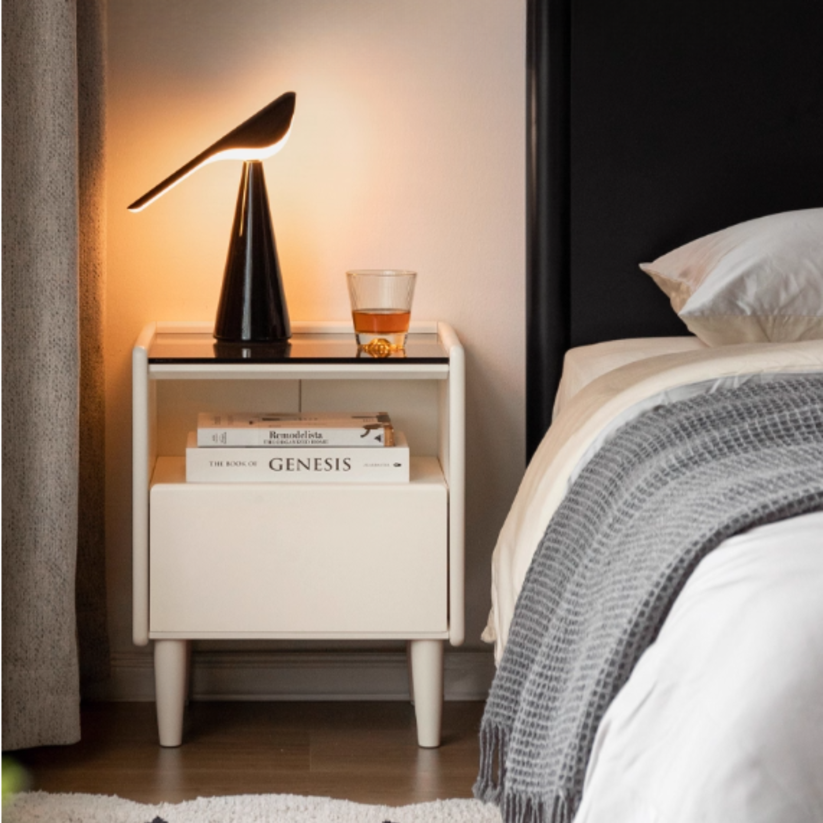 Solid Rubberwood Modern Nightstand