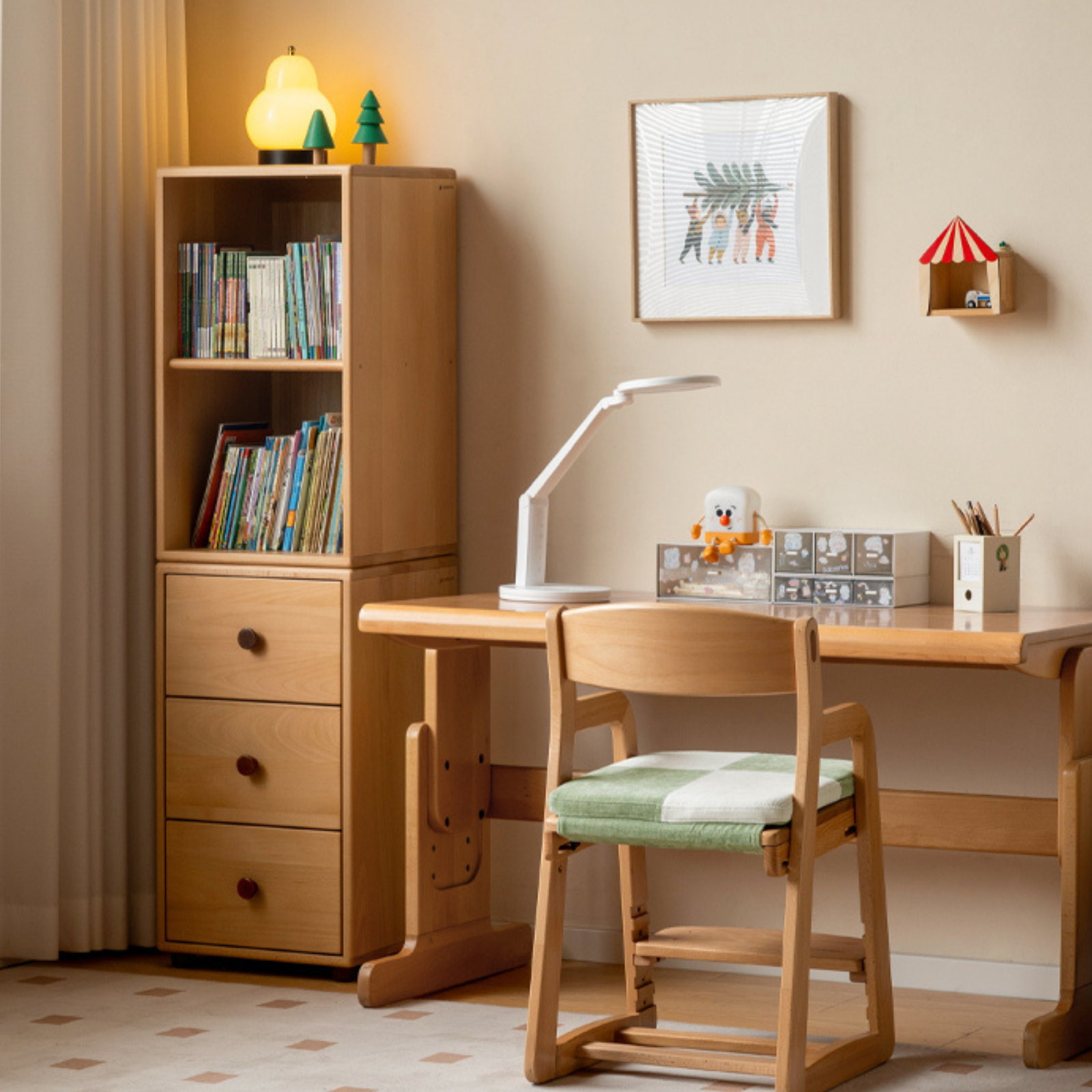 Solid Rubber Wood, Beech Solid Wood Nordic Style Children's Chest of Drawers