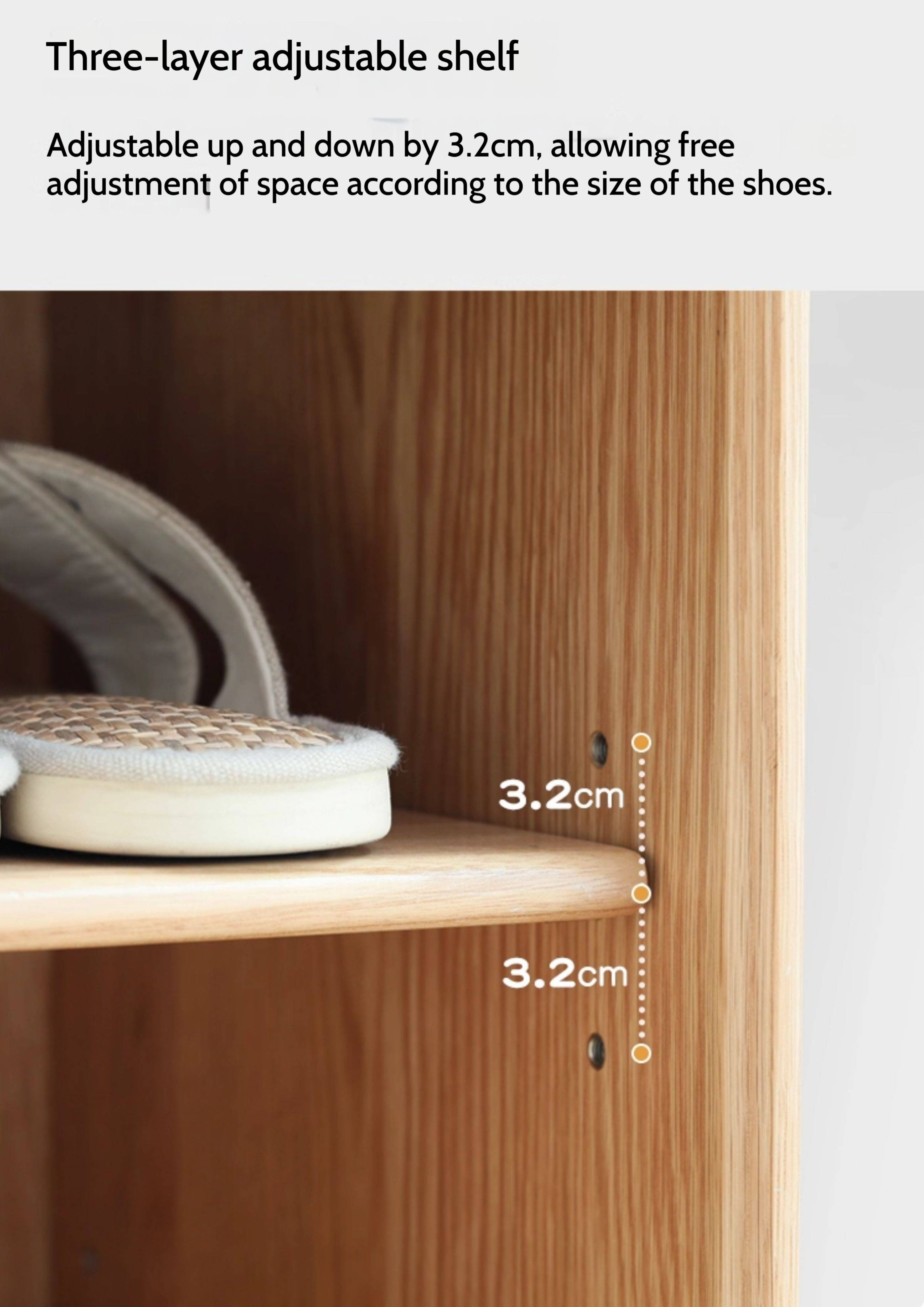 Oak Solid Wood Shoe Cabinet Storage Rattan