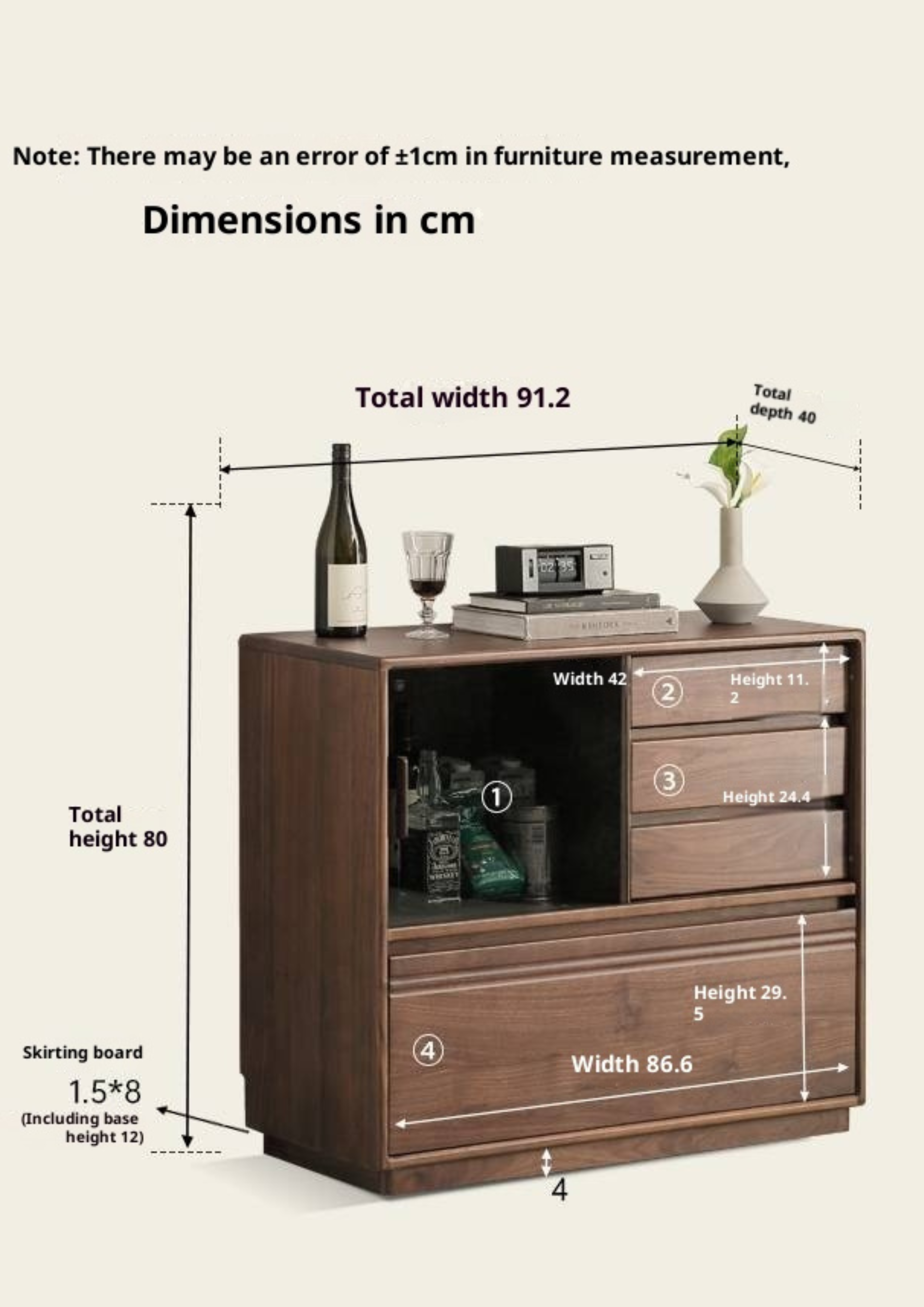 Black Walnut Solid Wood Modern Side Cabinet.