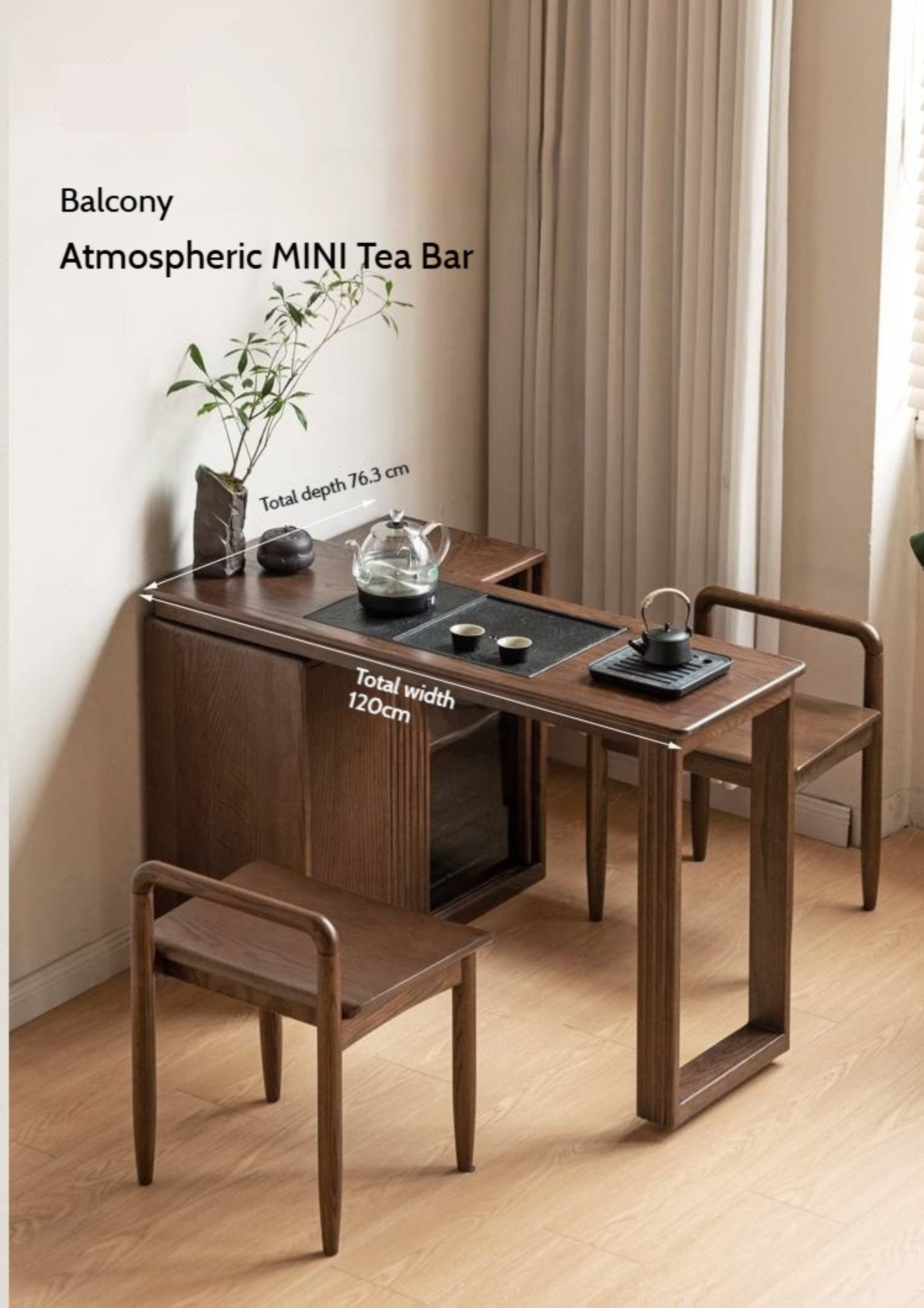 Pine Solid Wood Retractable Tea Table