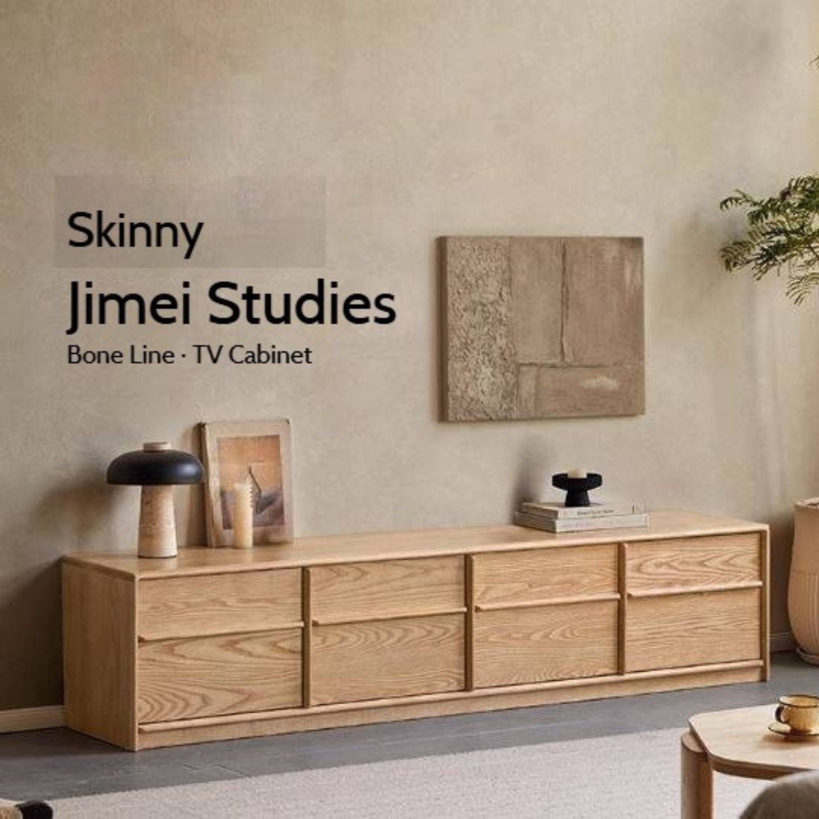 Ash Solid Wood Wabi-Sabi Style TV Cabinet