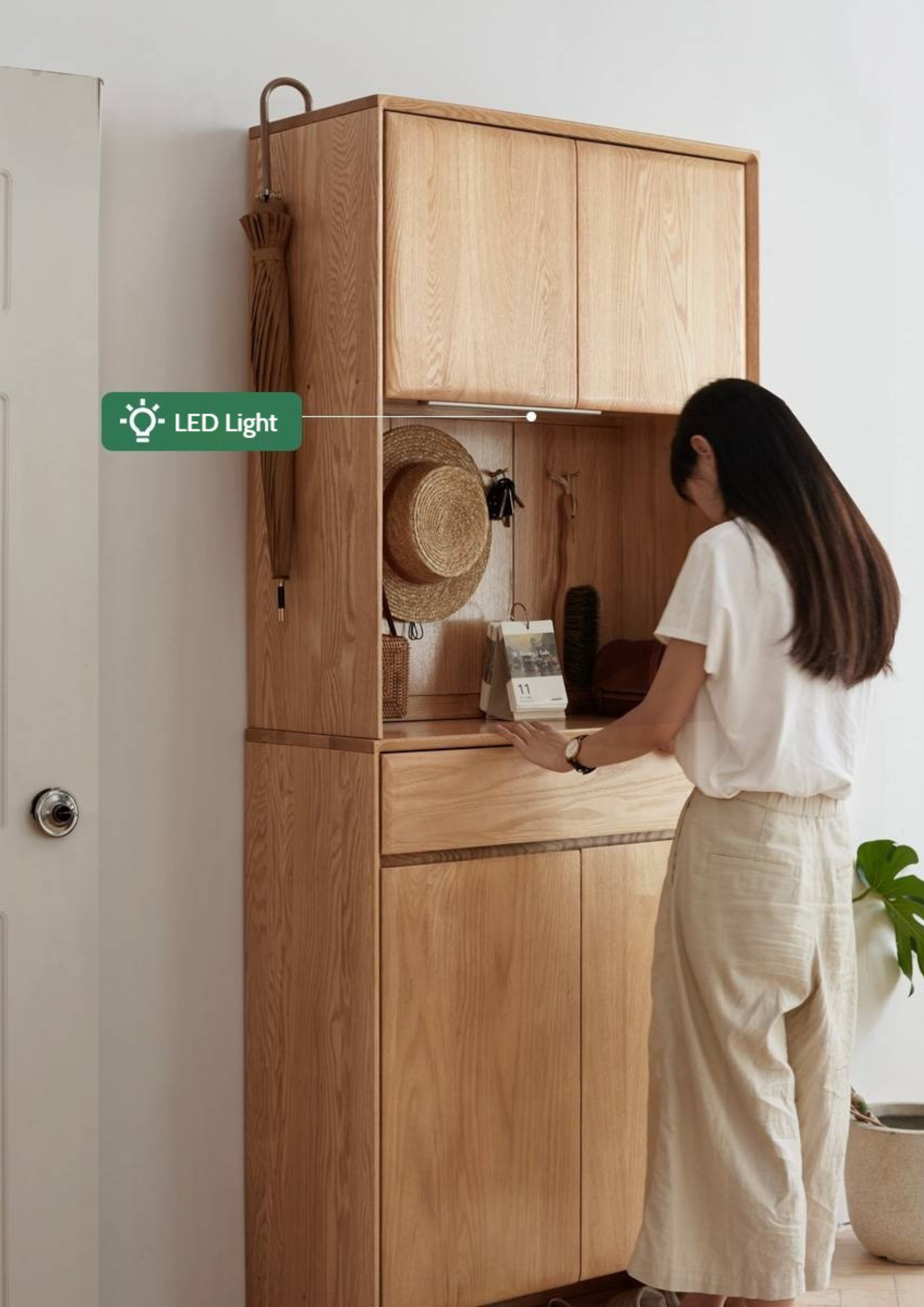 Oak Solid Wood Entrance Hall Cabinet Shoe