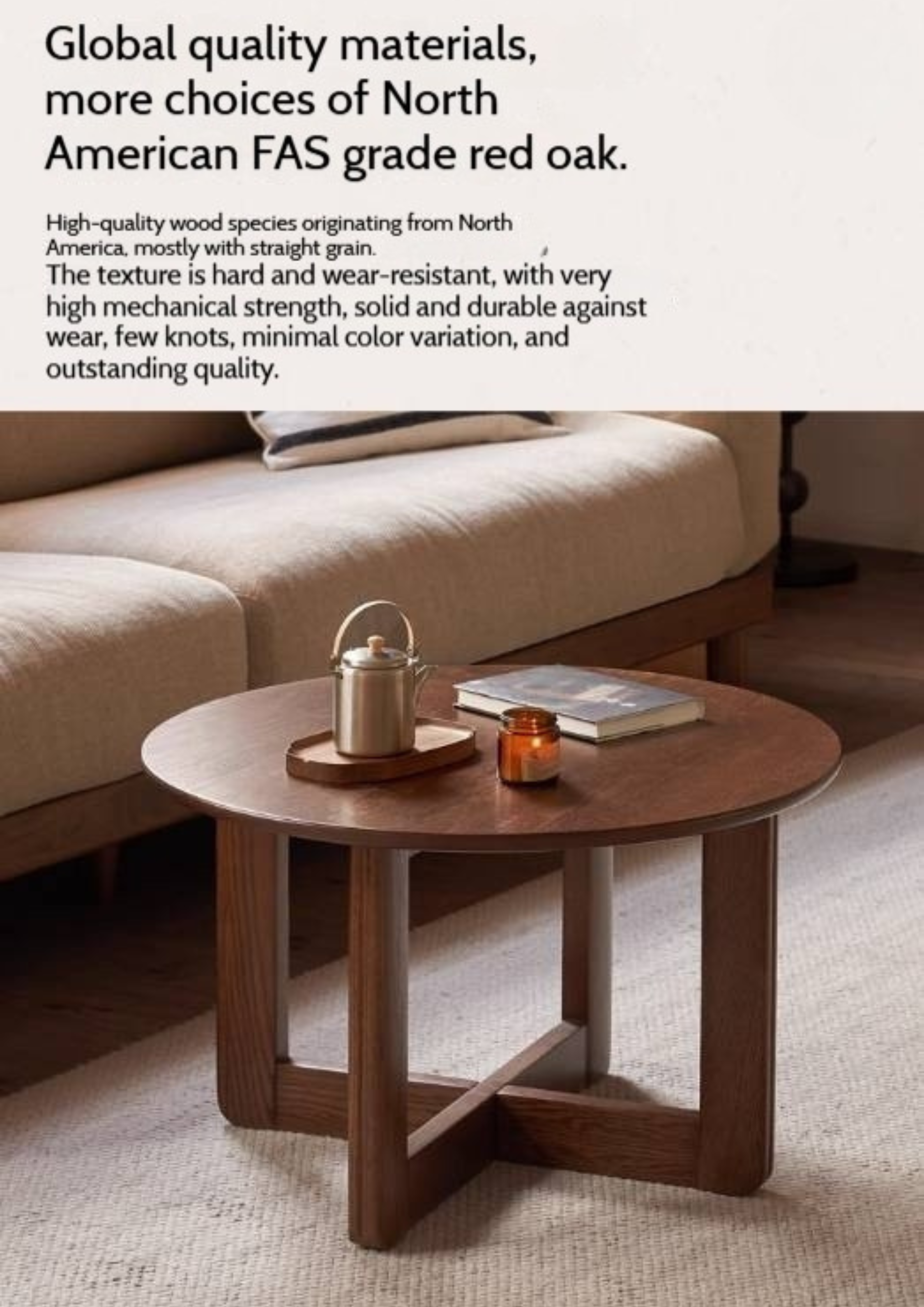 Sandalwood, Oak Solid Wood Modern Coffee Table