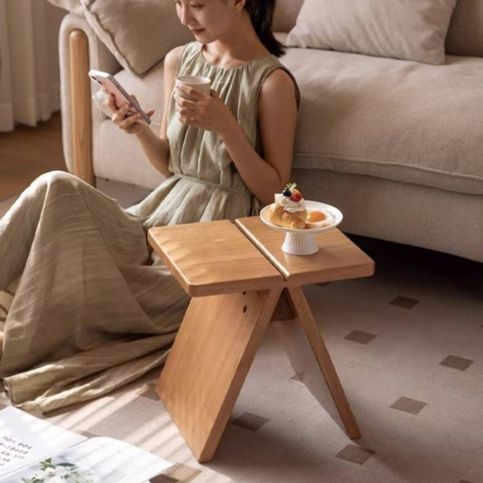 Solid Rubberwood Modern Minimalist Shoe Changing Stool