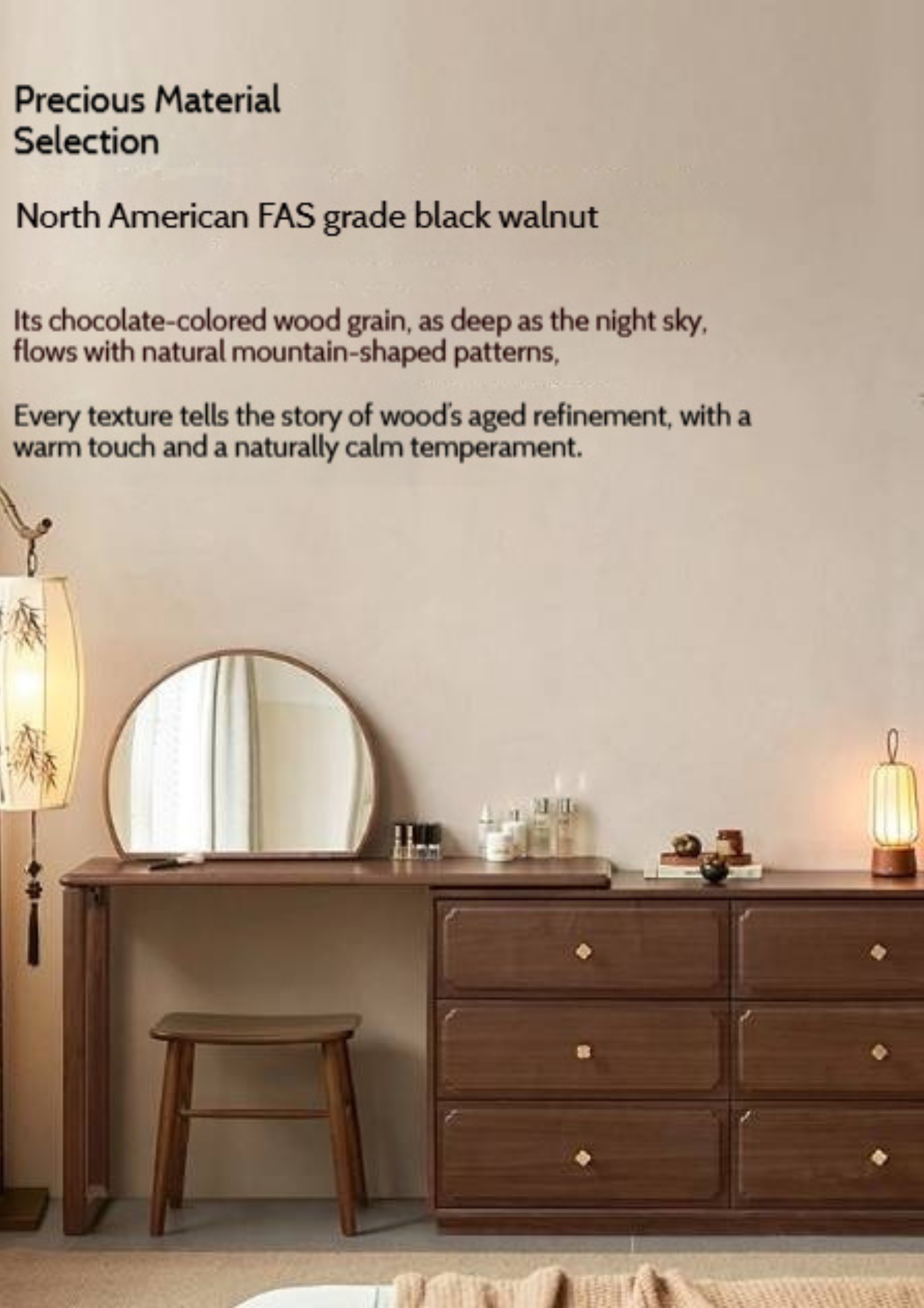Black Walnut Solid Wood Rotating Dressing Table