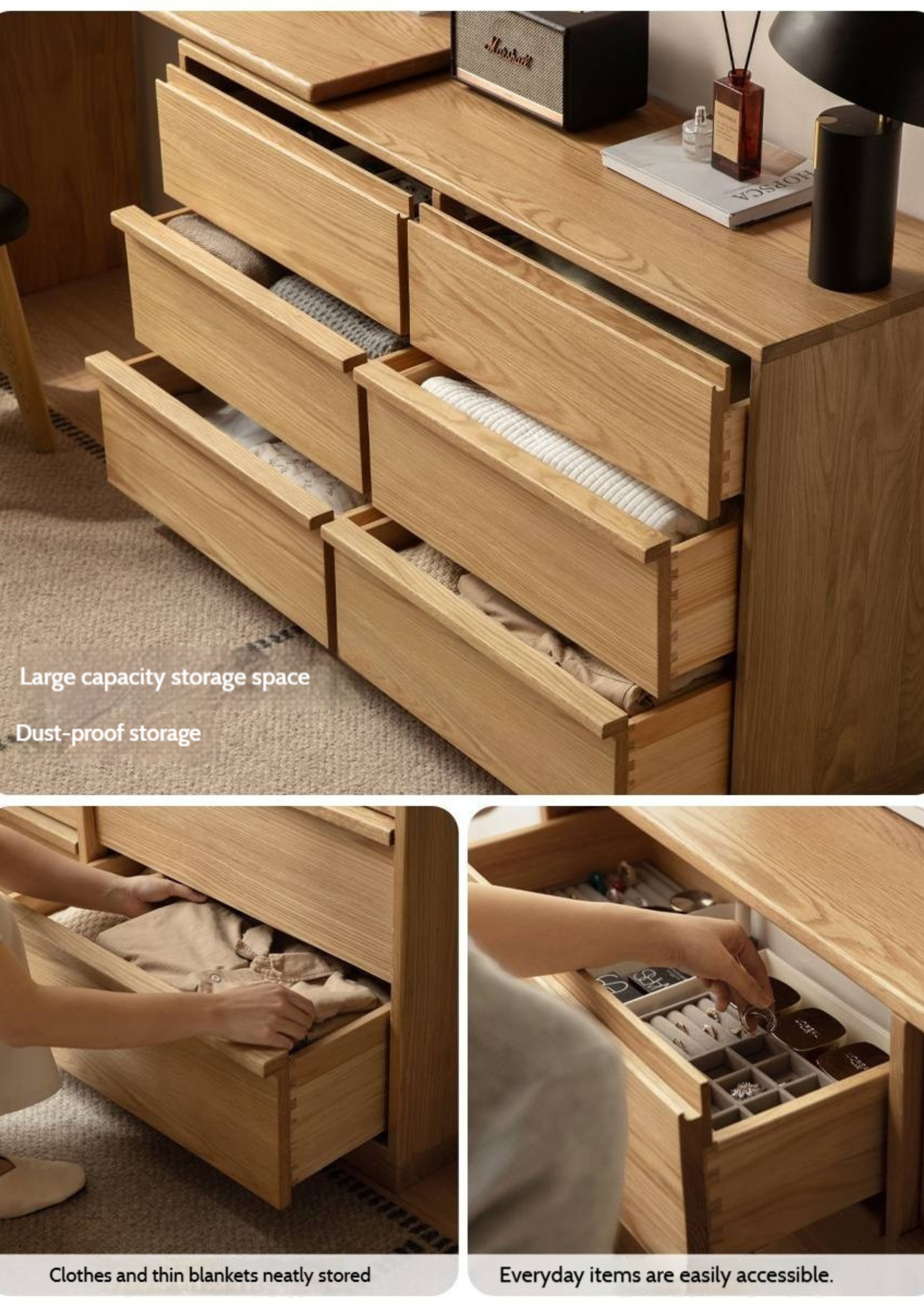 Oak Solid Wood Rotating Skeleton Dressing Table