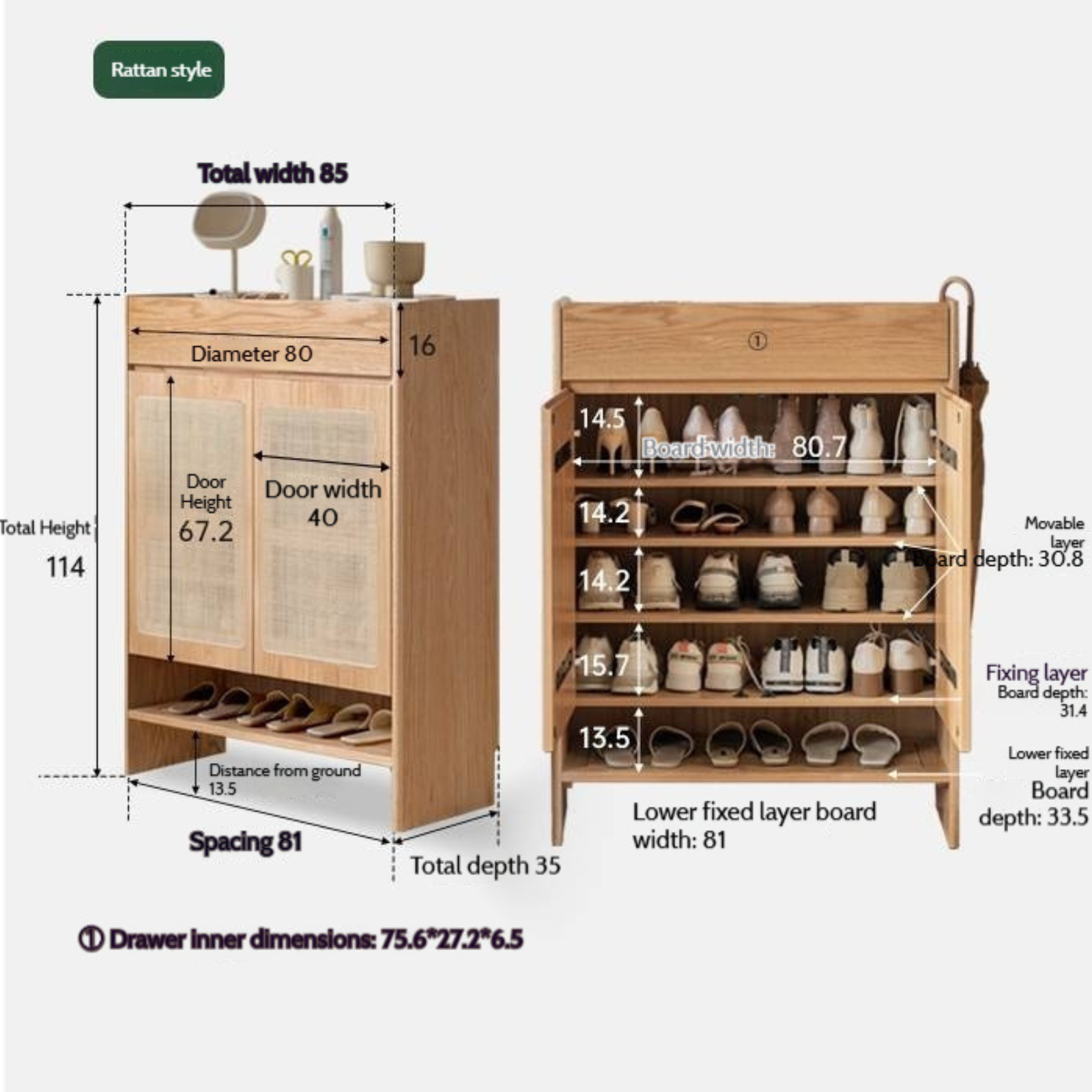 Oak Solid Wood Nordic Rock Slab Shoe Cabinet