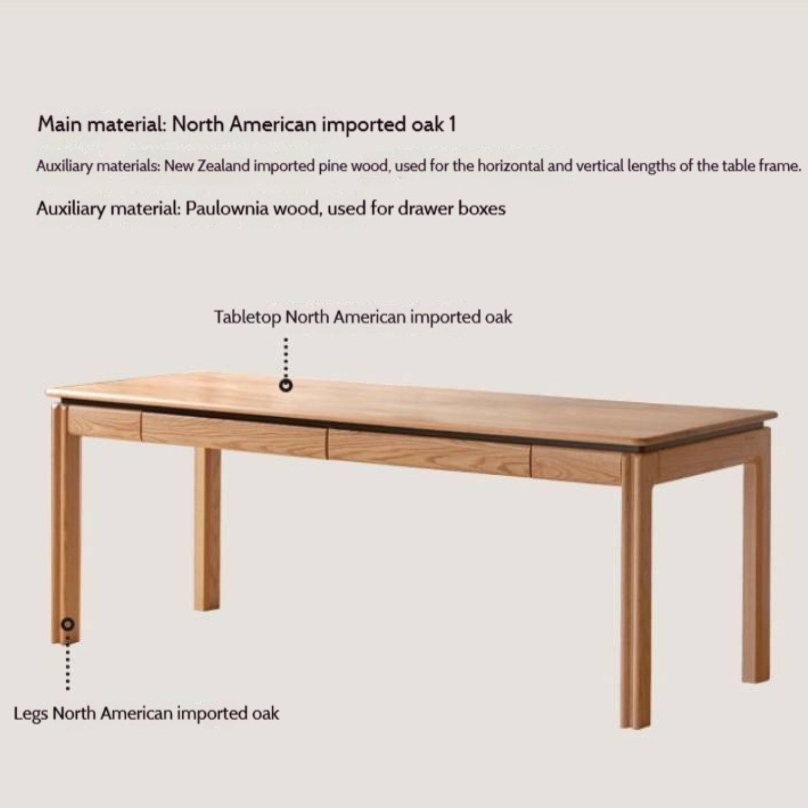 Oak, Ash Solid Wood Modern Minimalist Office Desk with Drawers