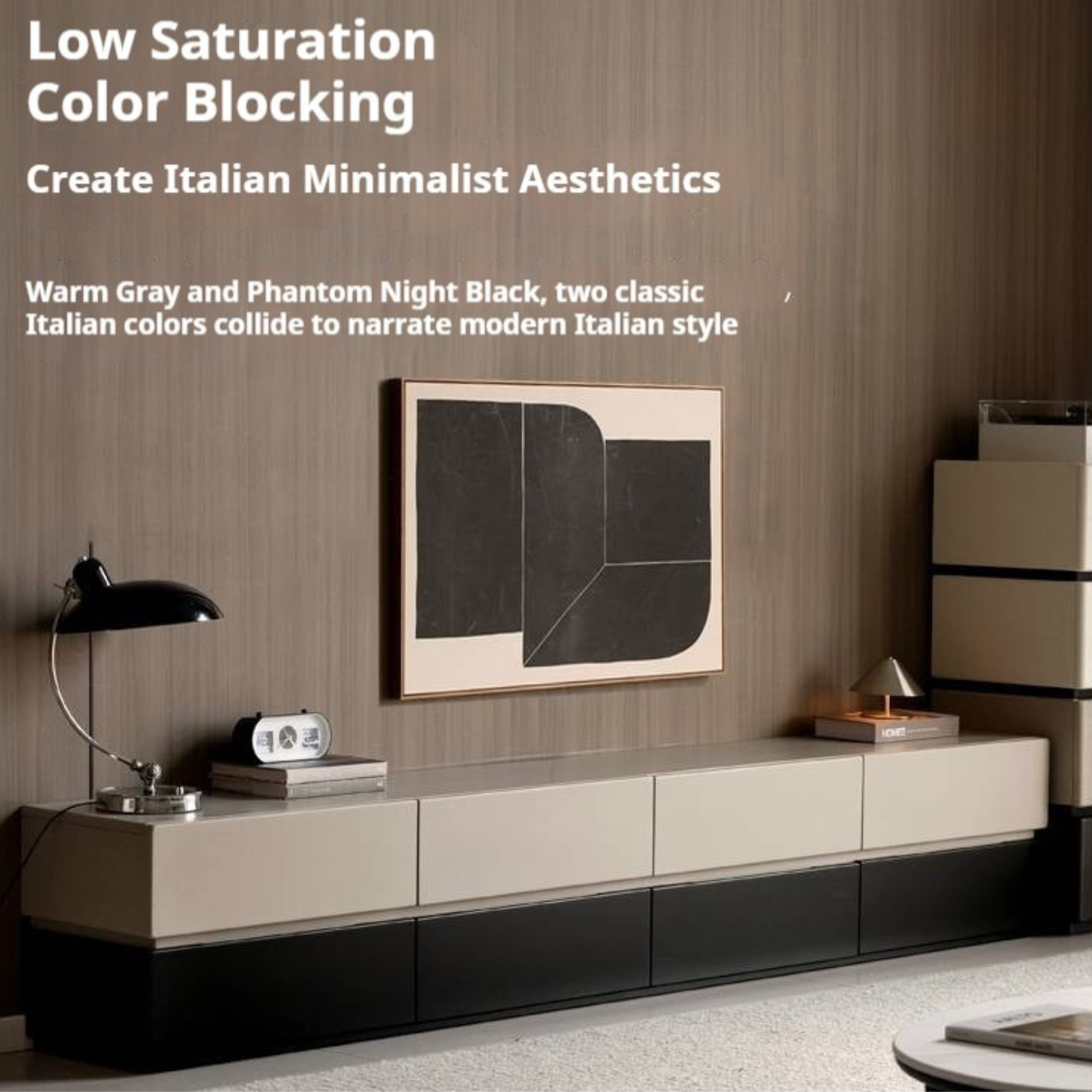 Solid Rubberwood Italian Light Luxury TV Cabinet