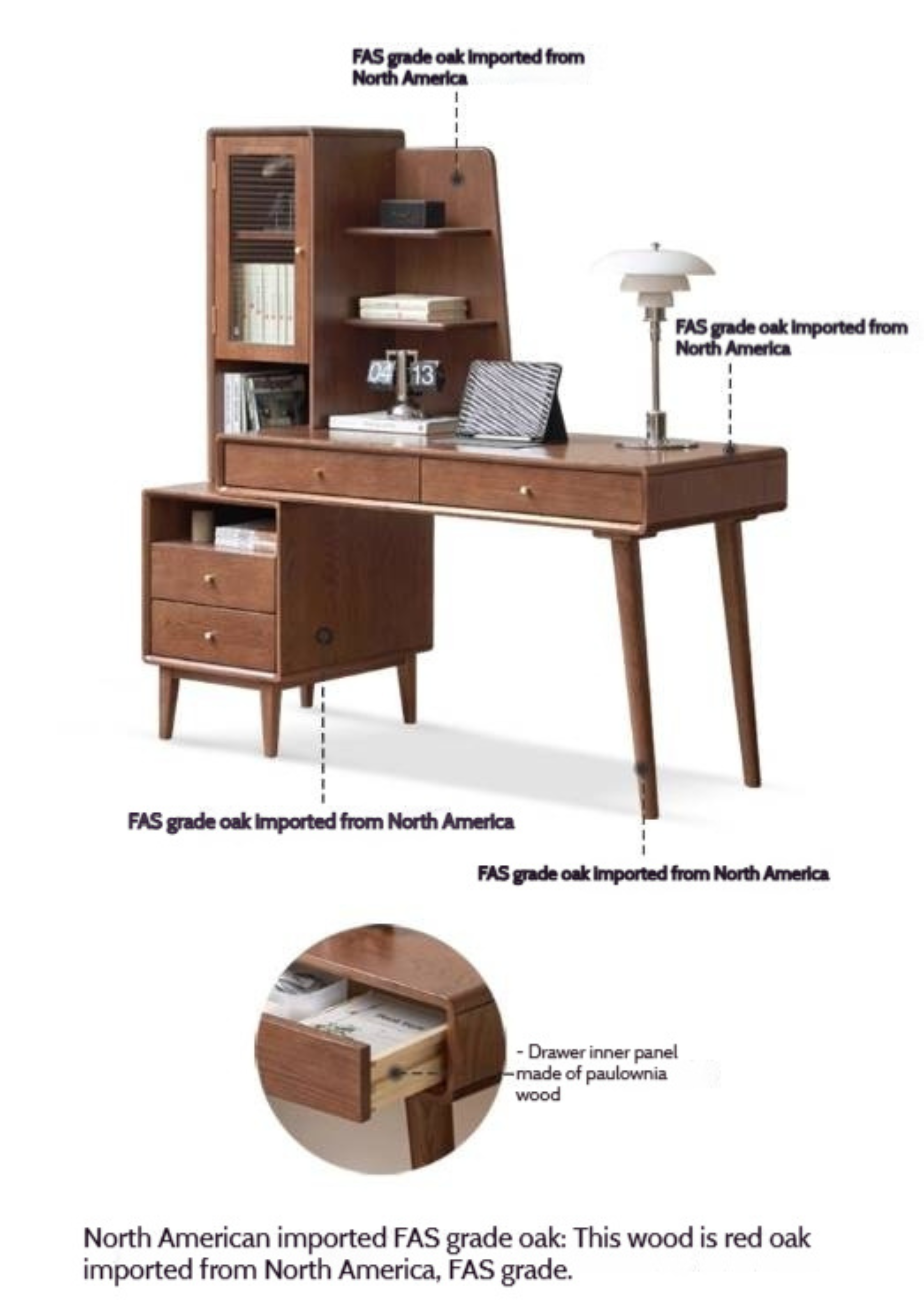 Oak Solid Wood Extendable Computer Desk