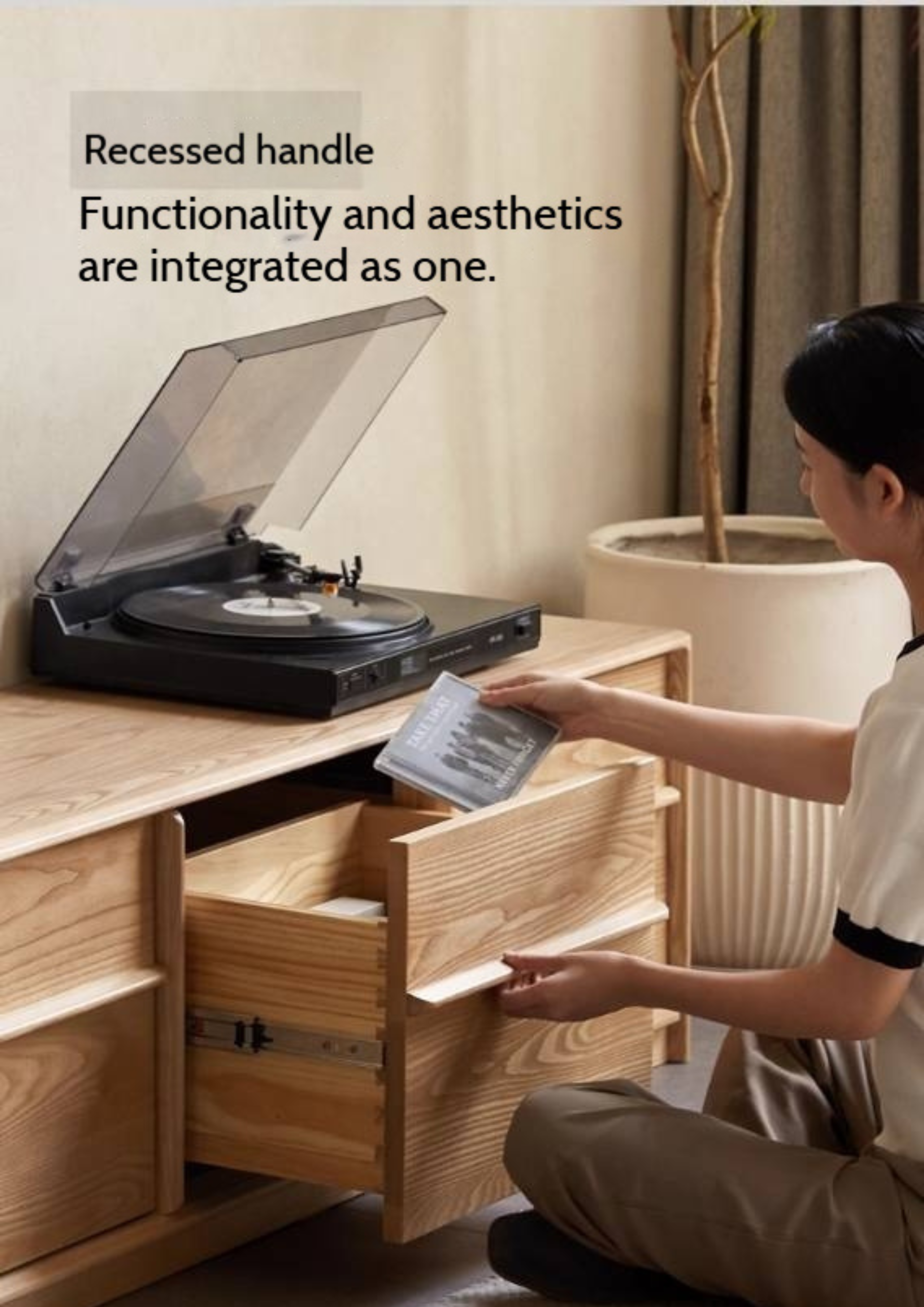 Ash Solid Wood Wabi-Sabi Style TV Cabinet