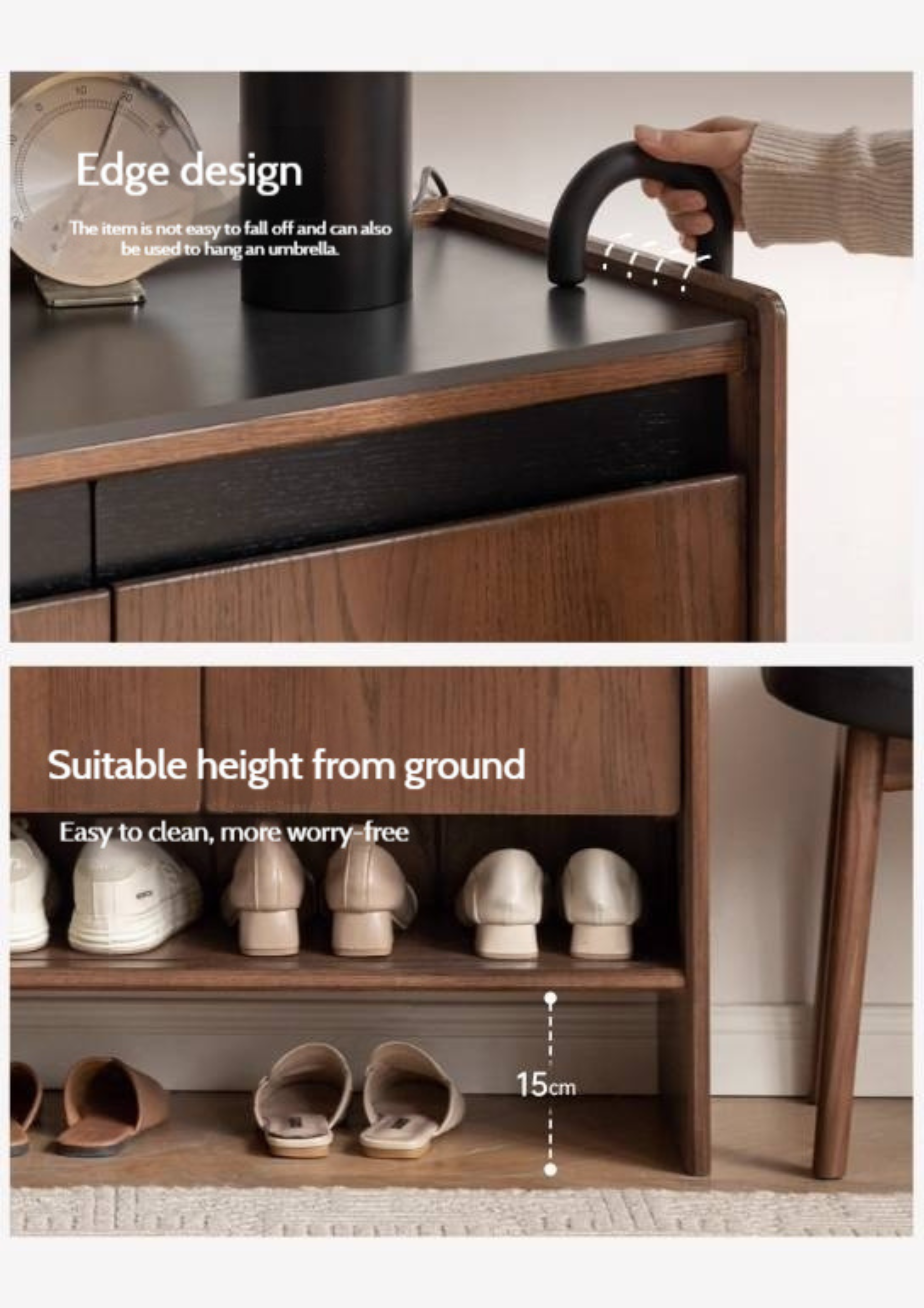 Oak Solid Wood Modern Rock Board Shoe Cabinet