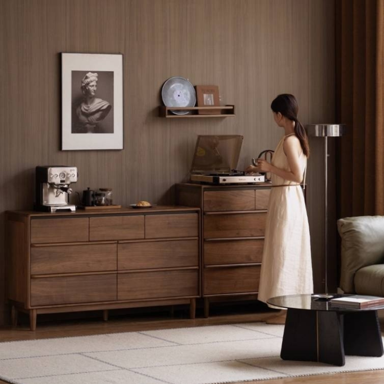 Black Walnut Solid Wood Cabinet Italian Light Luxury Chest of Drawers