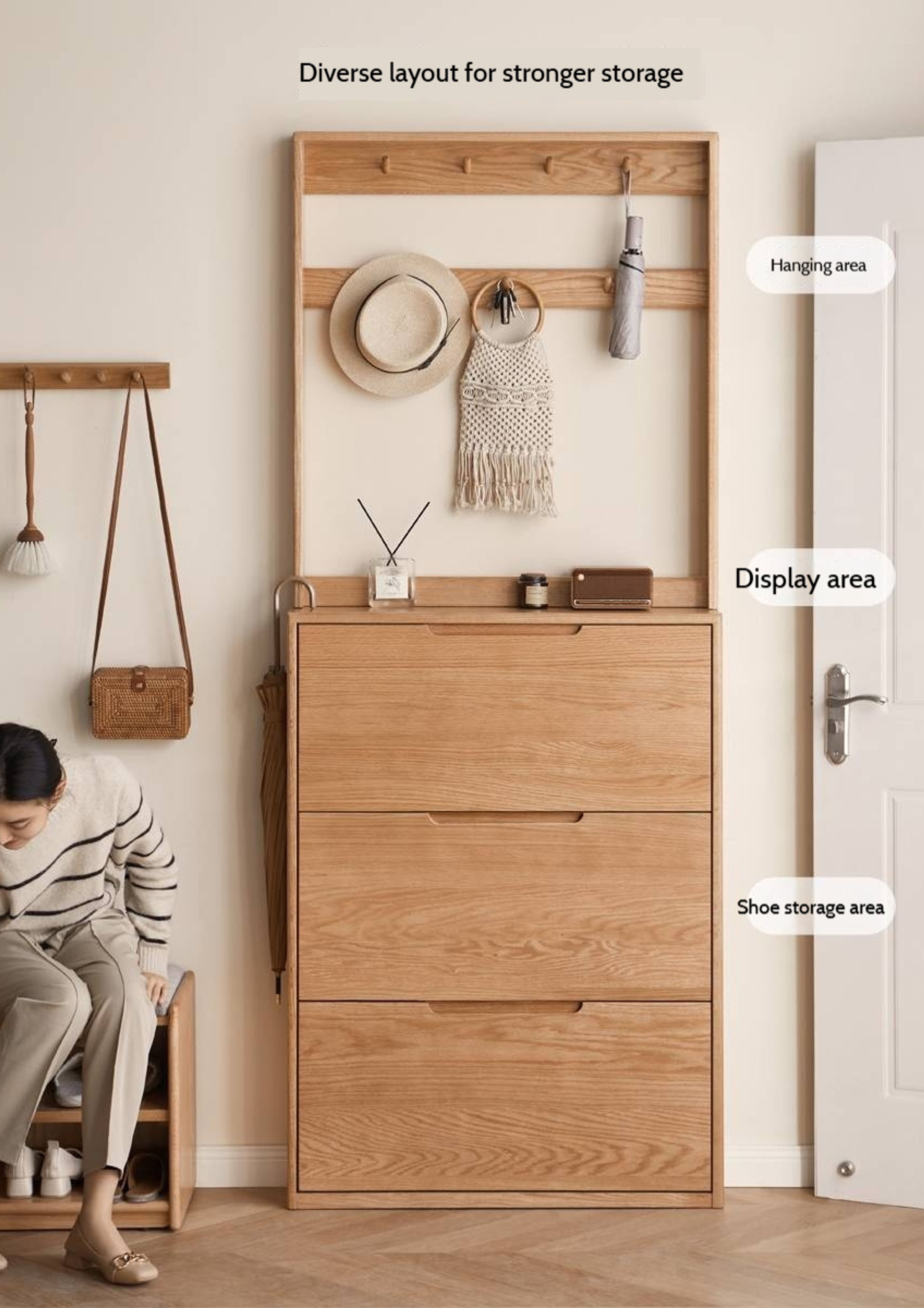 Oak, Poplar Solid Wood Ultra Thin Shoe Cabinet