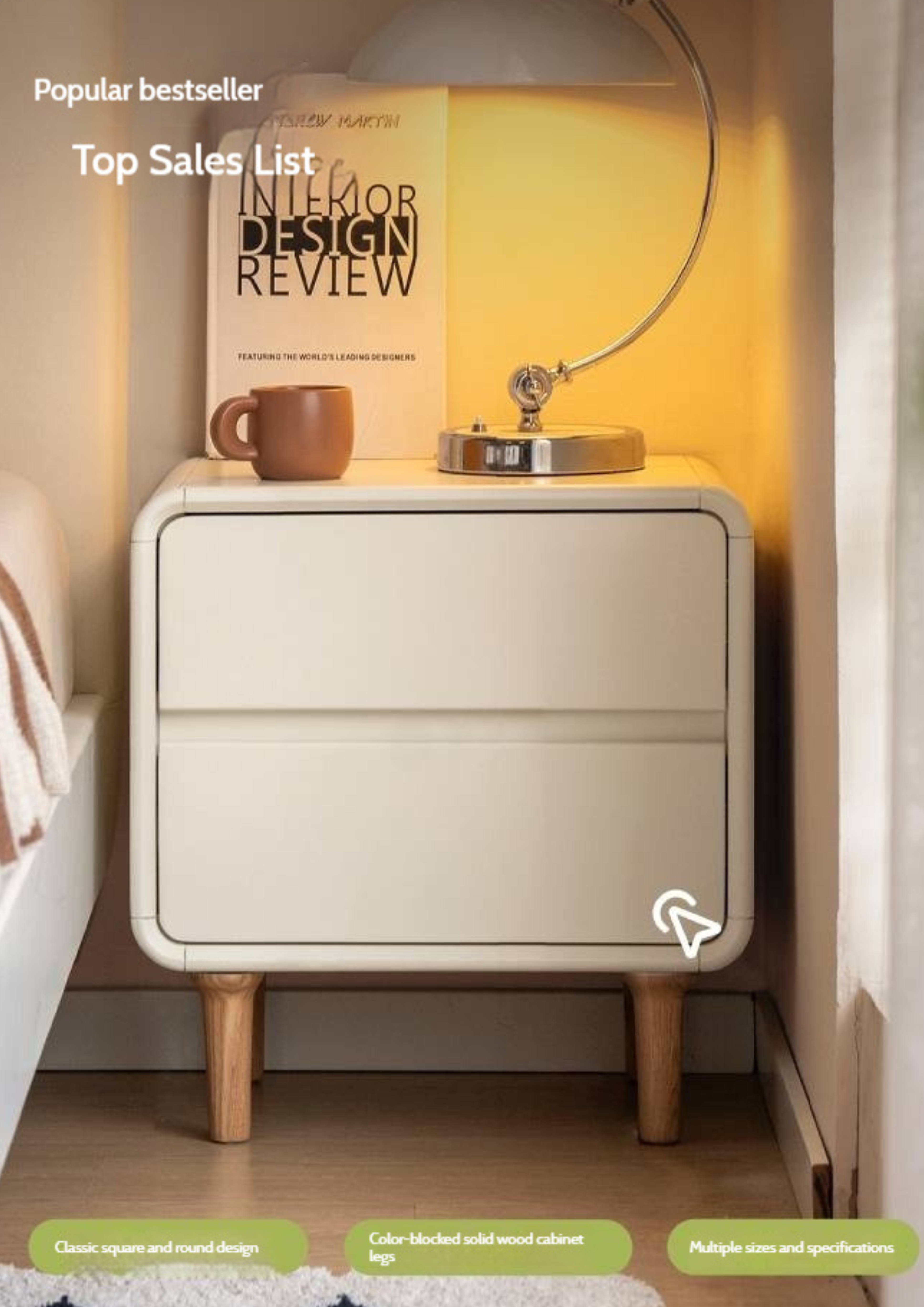 Beech Solid Wood White Cream Style Nightstand