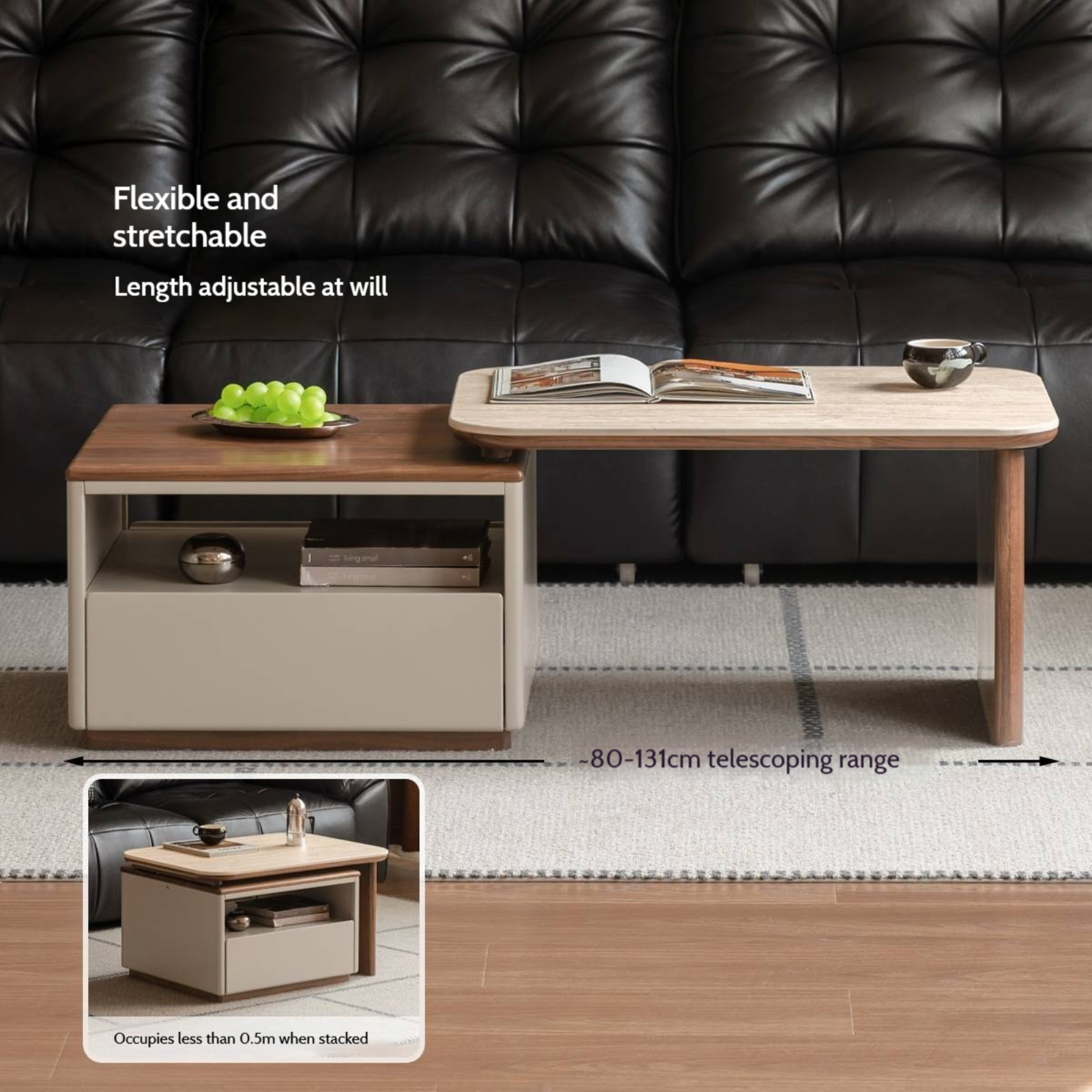 Black Walnut Solid Wood Italian Light Luxury Rock Plate Coffee Table