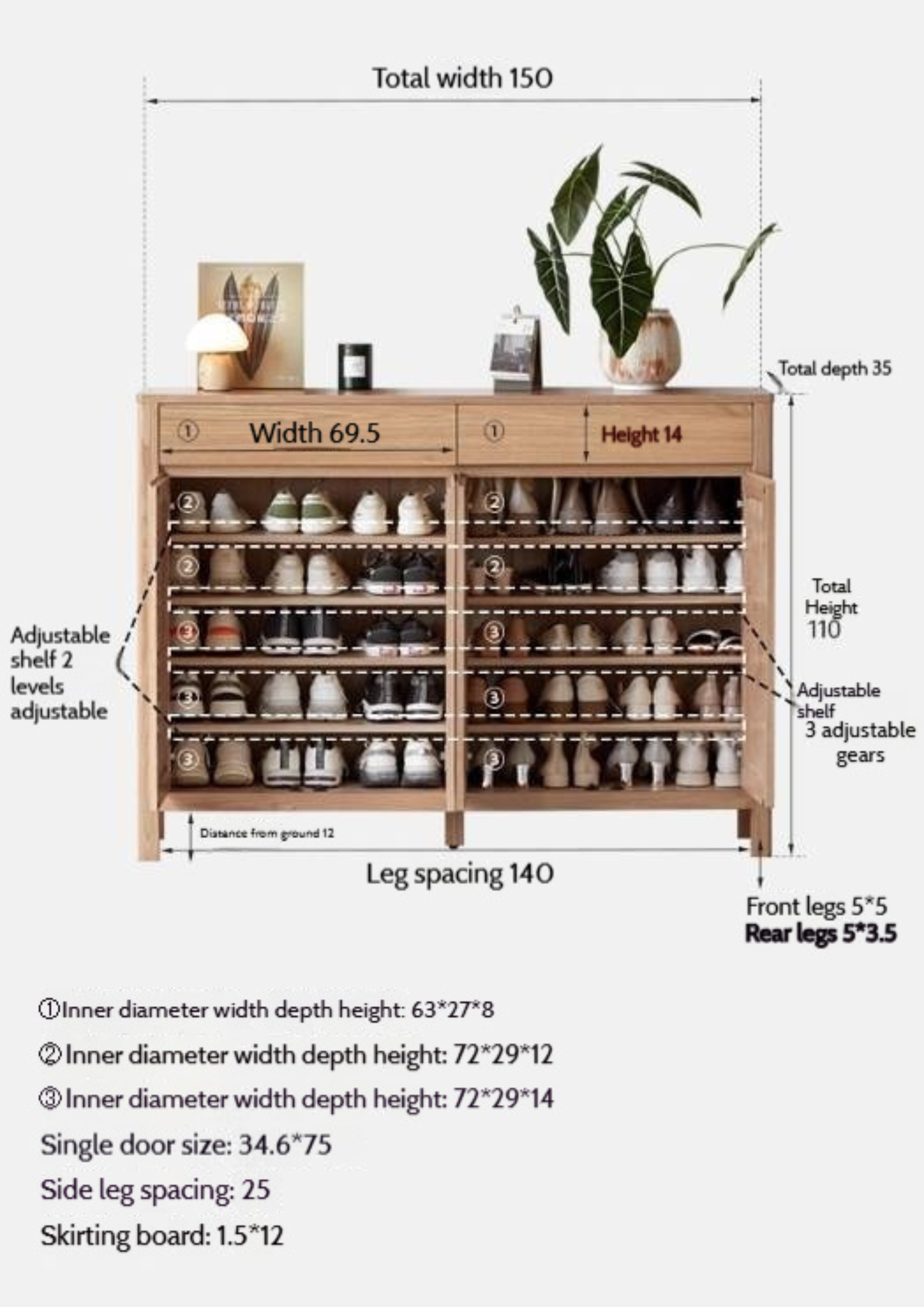 Ash Solid Wood Modern Large Shoe Cabinet