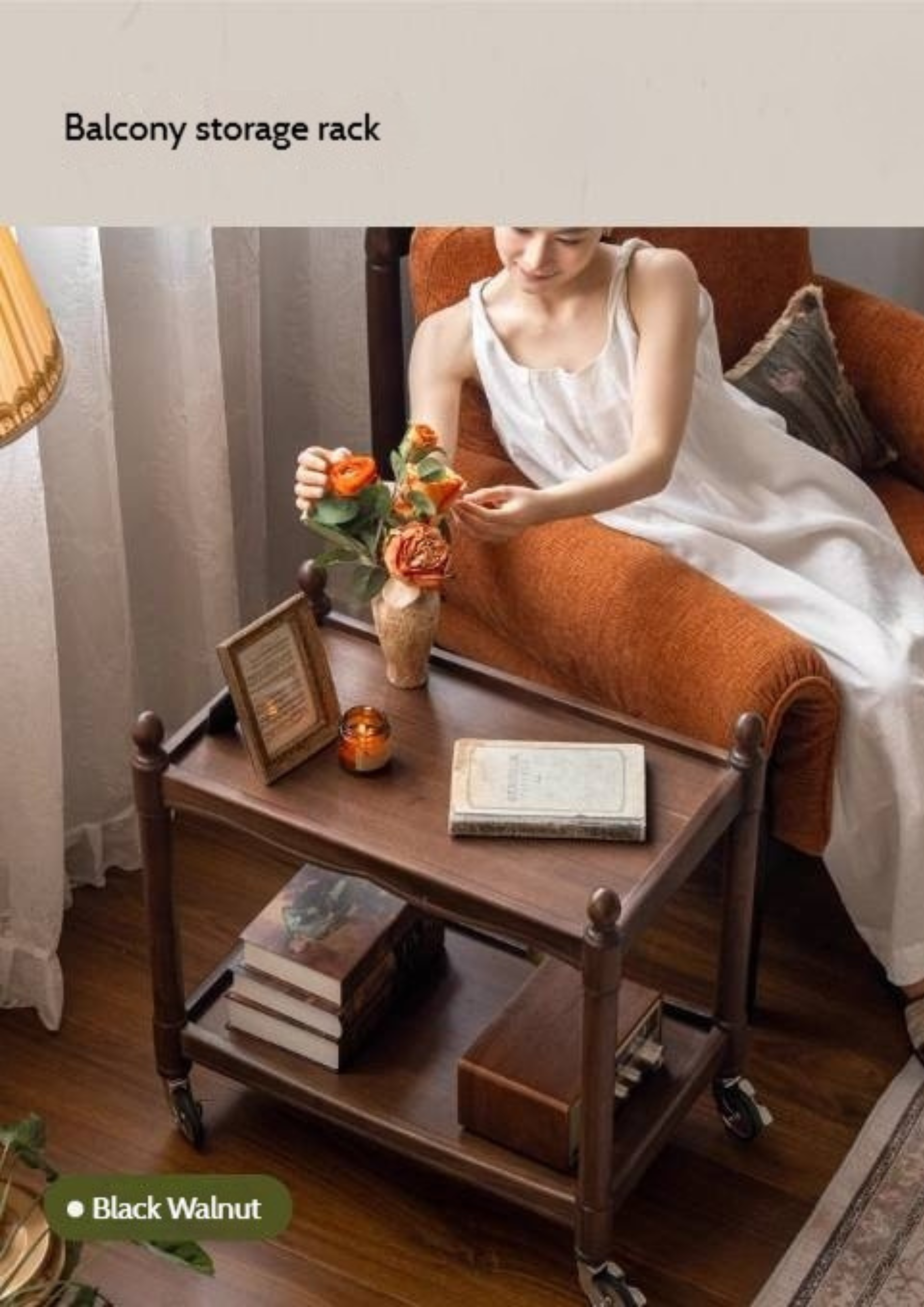 Black Walnut Solid Wood American Retro Mobile Side Table