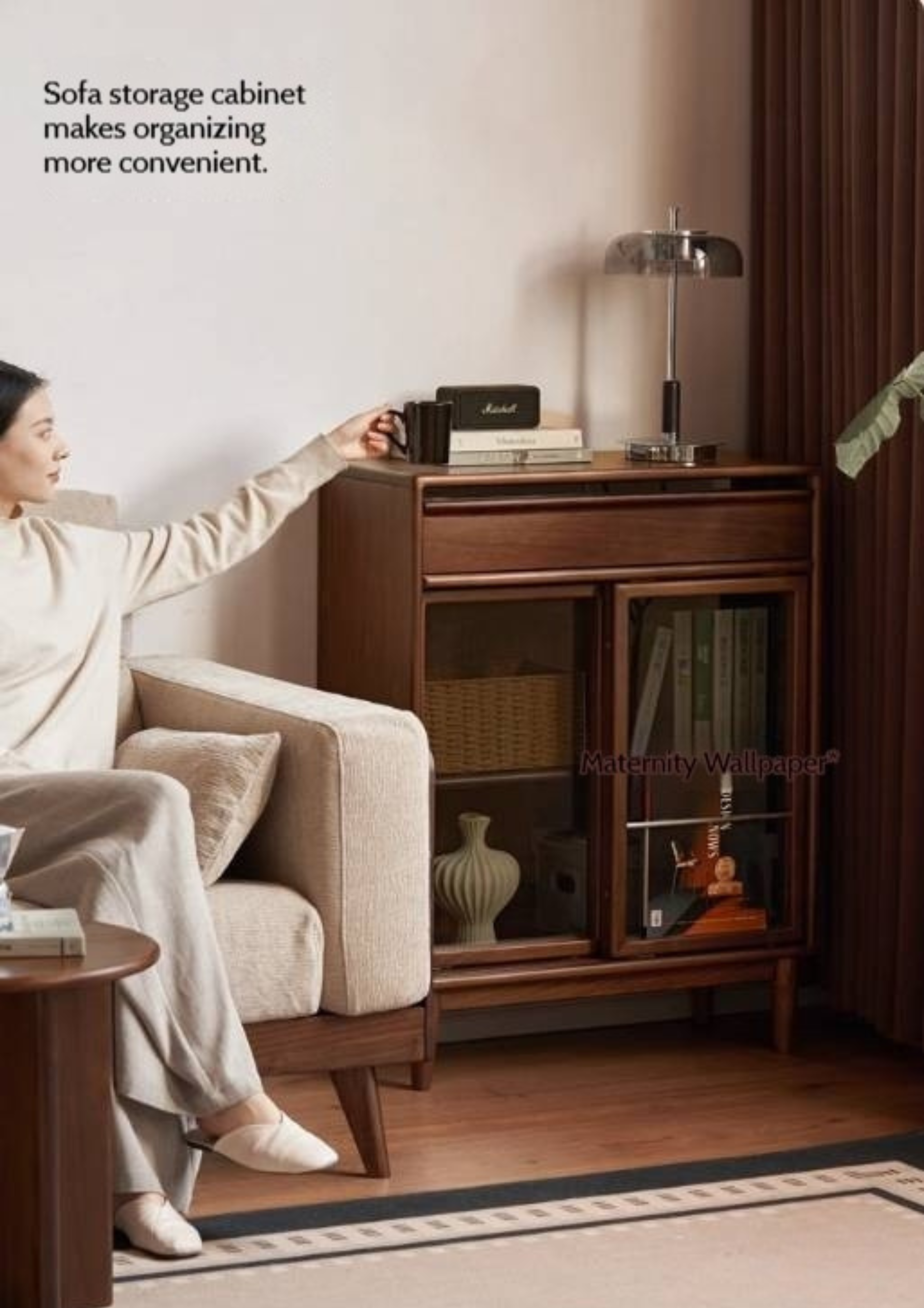 Black Walnut Solid Wood Modern Side Cabinet