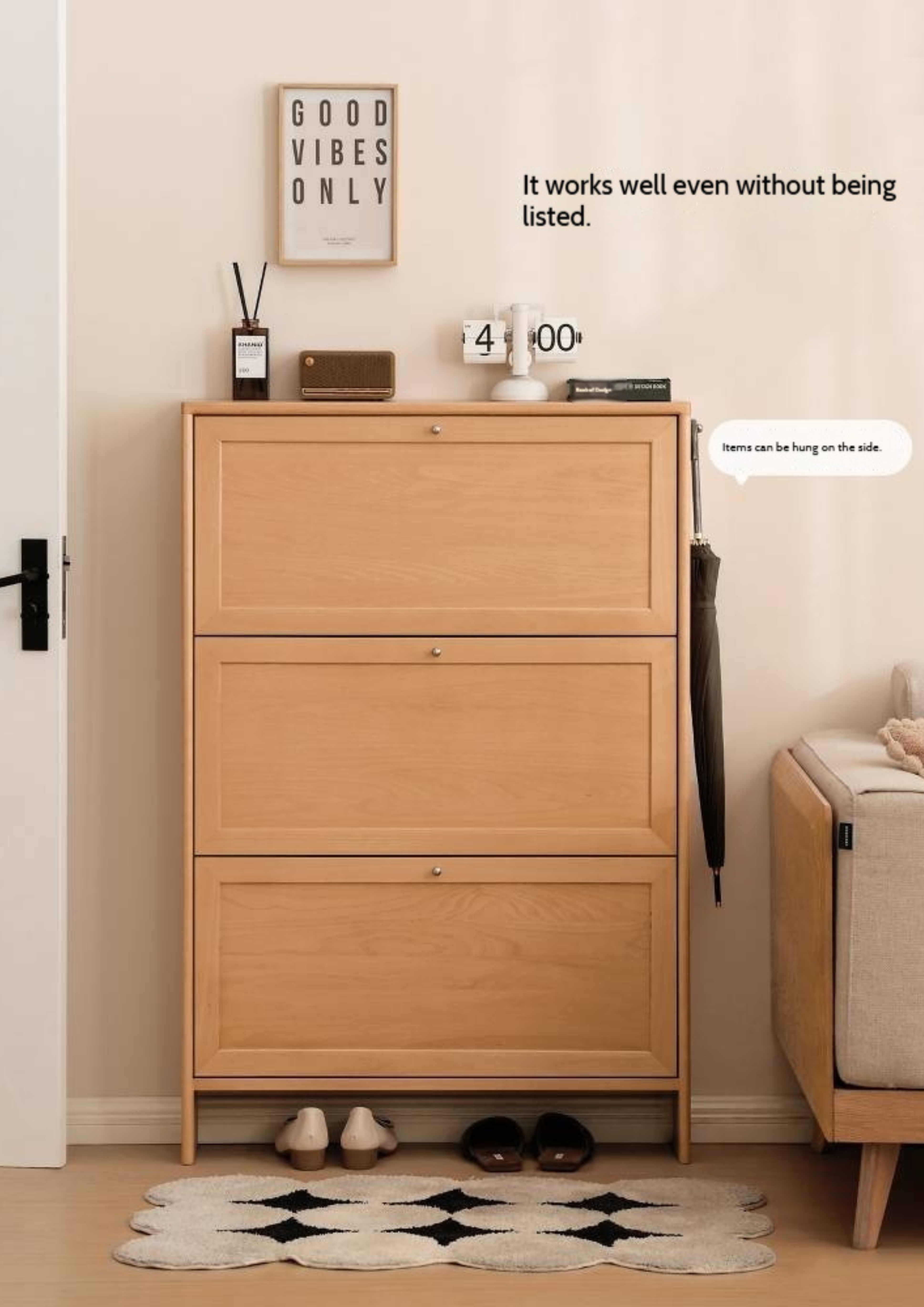 Beech Solid Wood Ultra-Thin Flip Bucket Shoe Cabinet