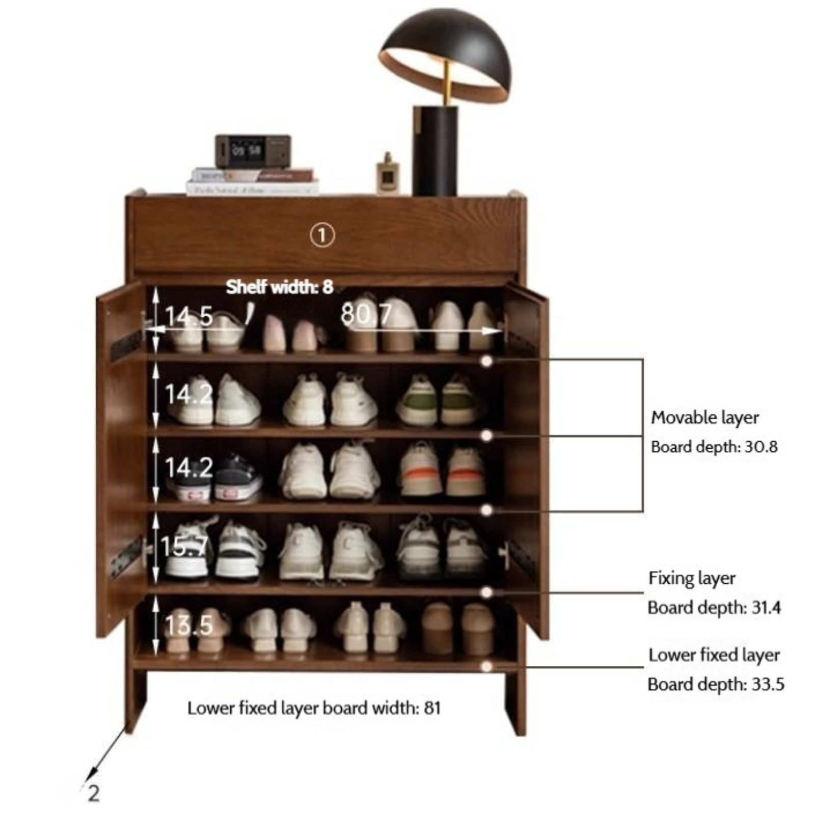 Oak Solid Wood Rock Plate Shoe Cabinet