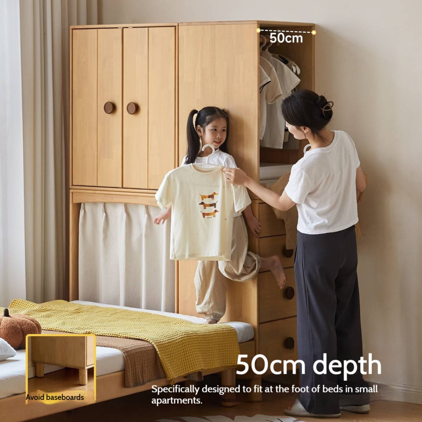 Solid Rubberwood Children's Wardrobe