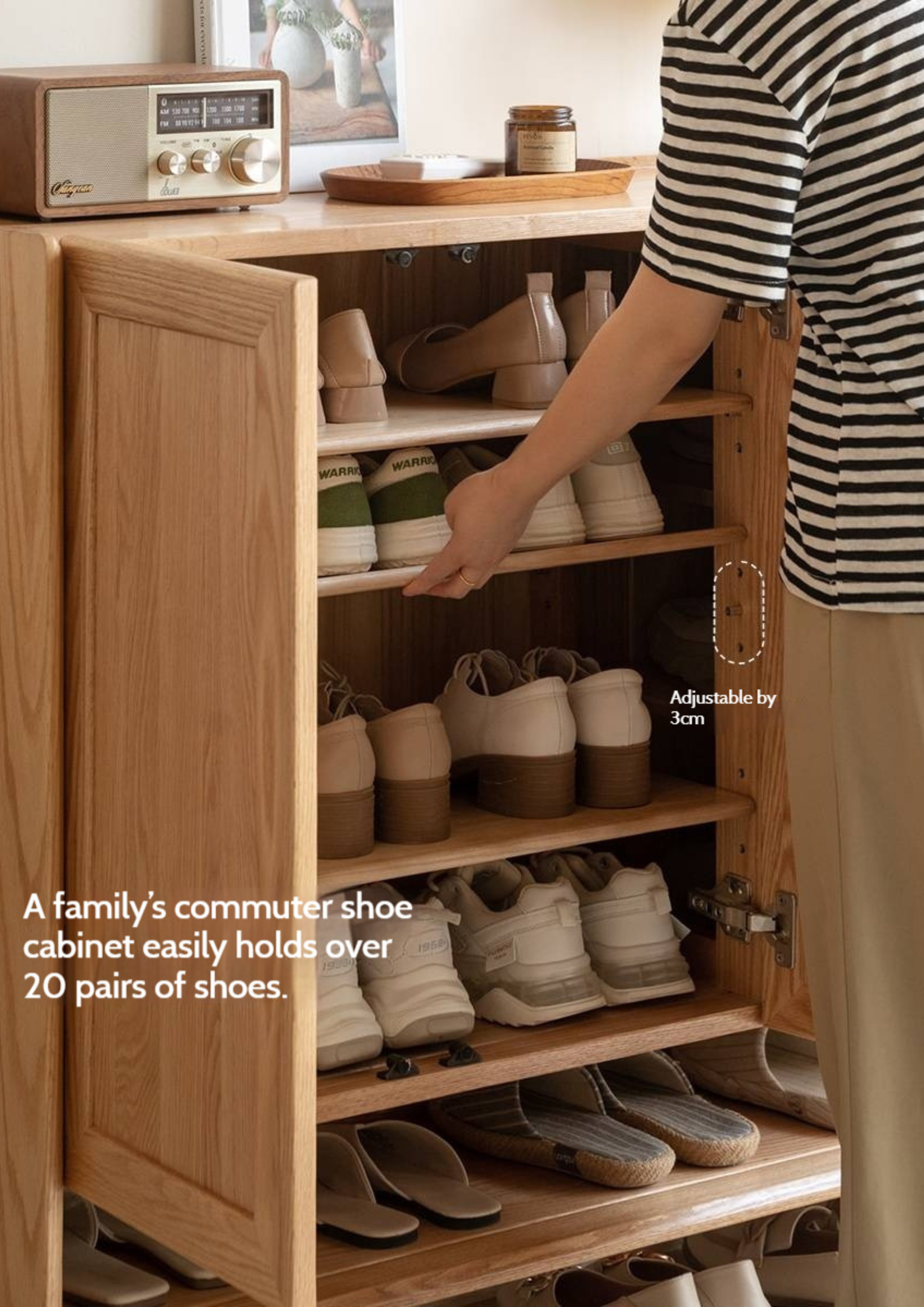 Oak, Solid Rubber Wood Shoe Cabinet
