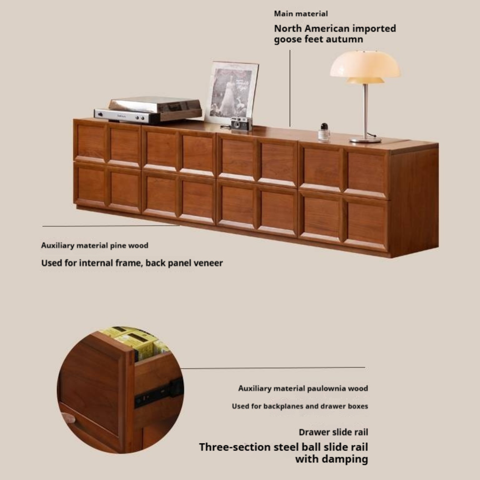Poplar Solid Wood Antique Style TV Cabinet