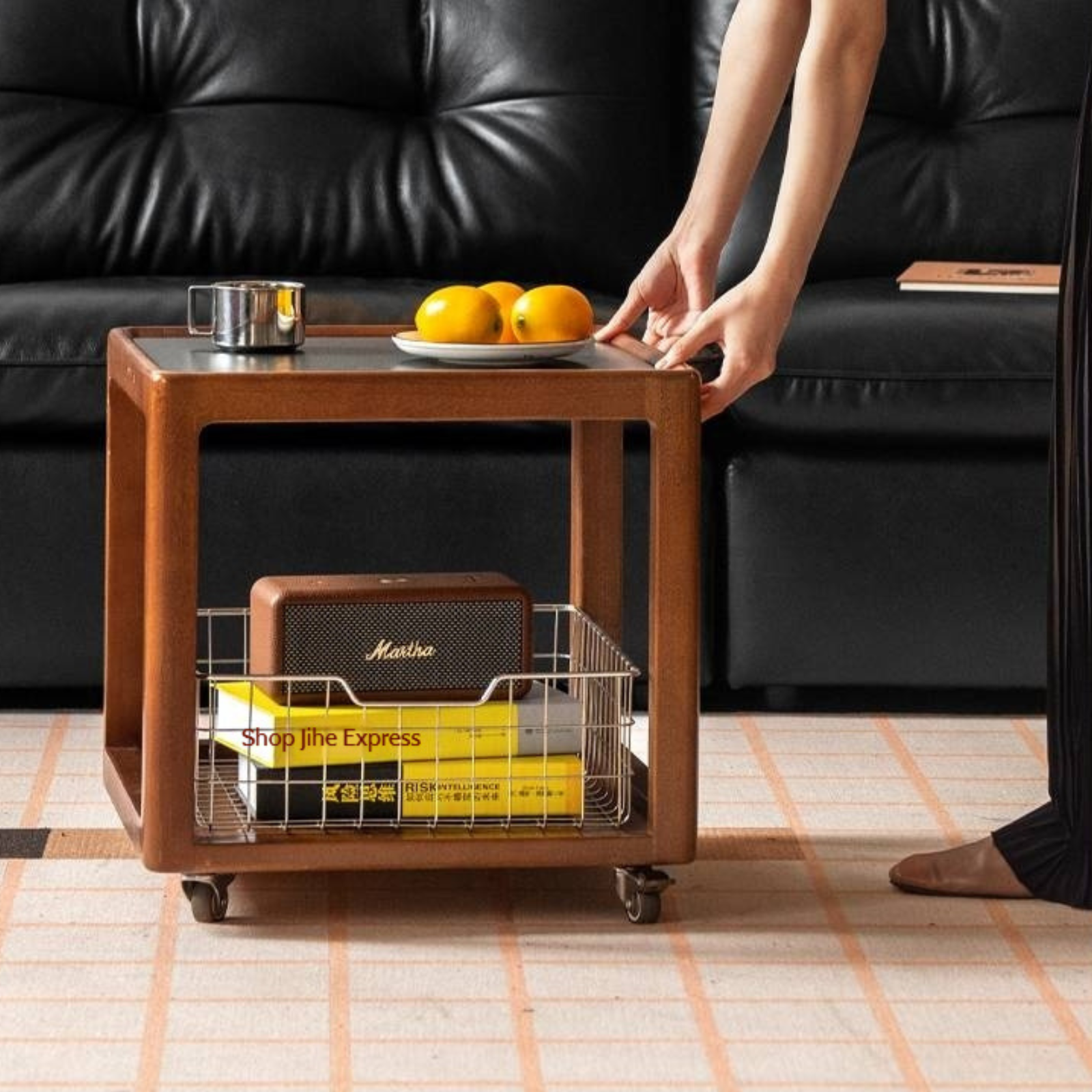 Poplar Solid Wood Movable Vintage Slab Side Table