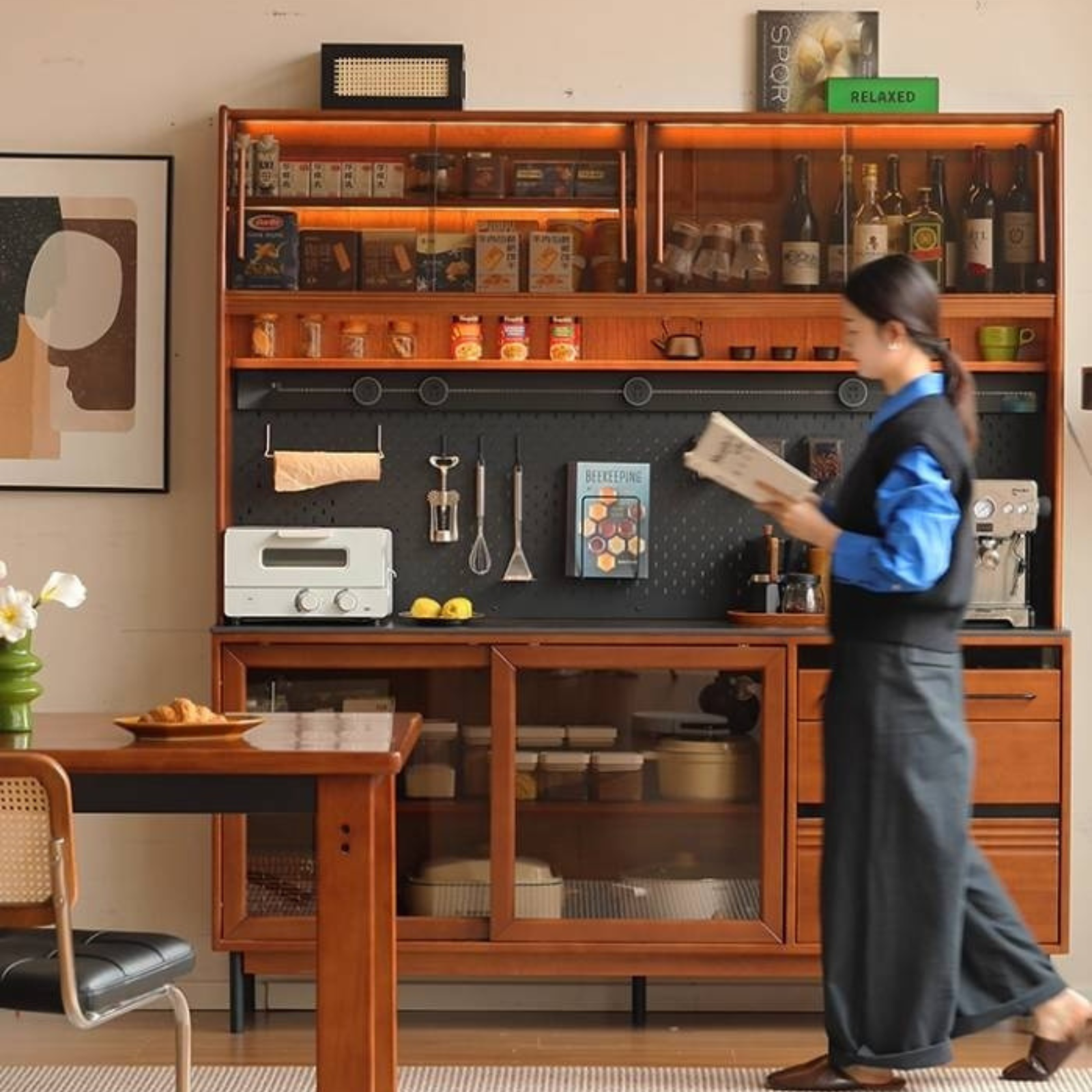 Poplar Solid Wood Antique Style Dining Cabinet