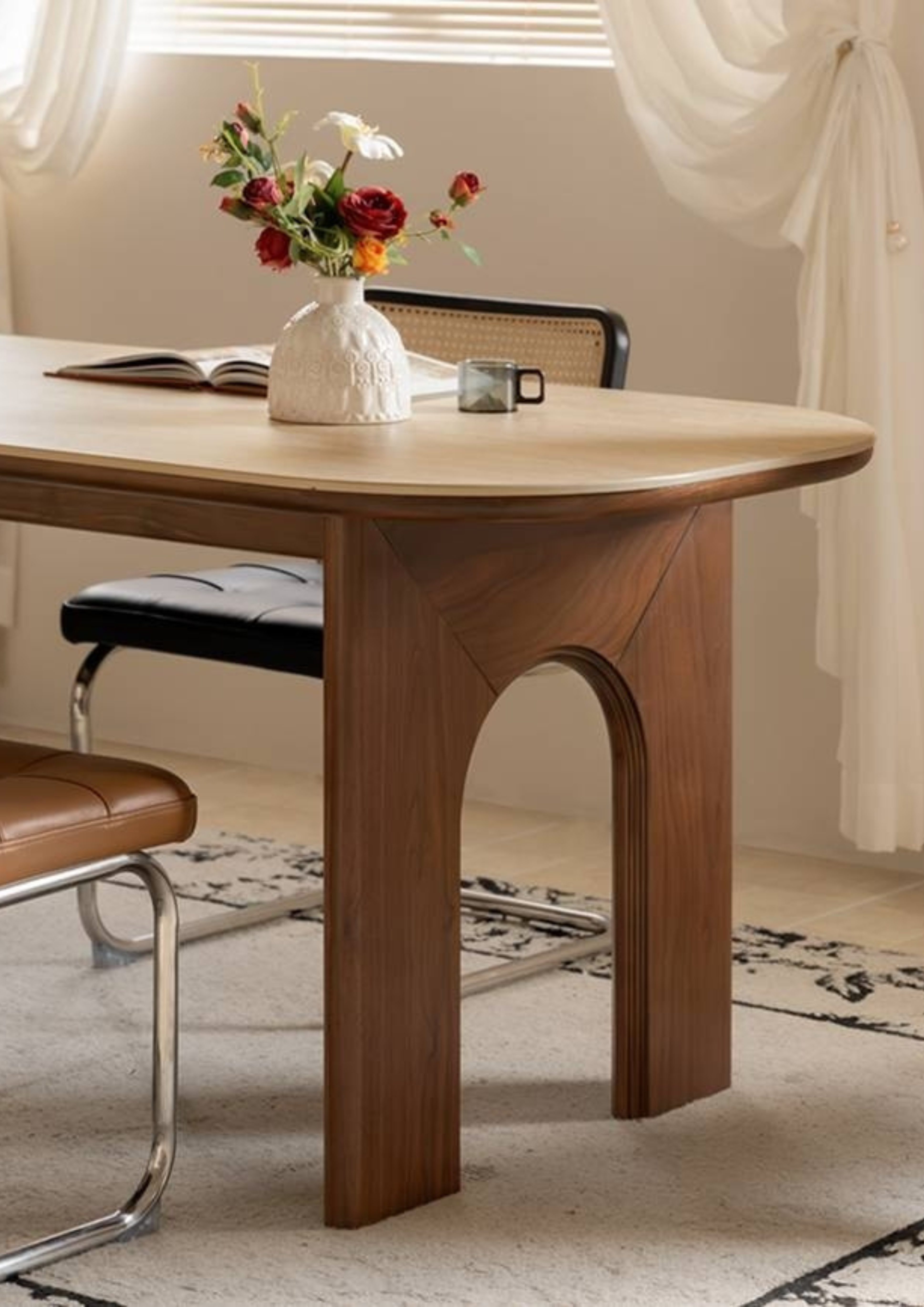 Black Walnut, Oak Solid Wood French Retro Style Dining Table