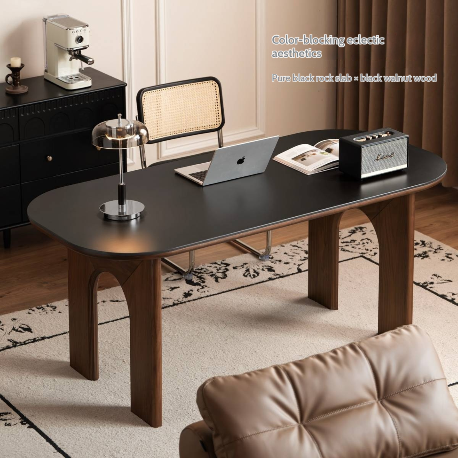 Black Walnut, Oak Solid Wood French Retro Style Dining Table