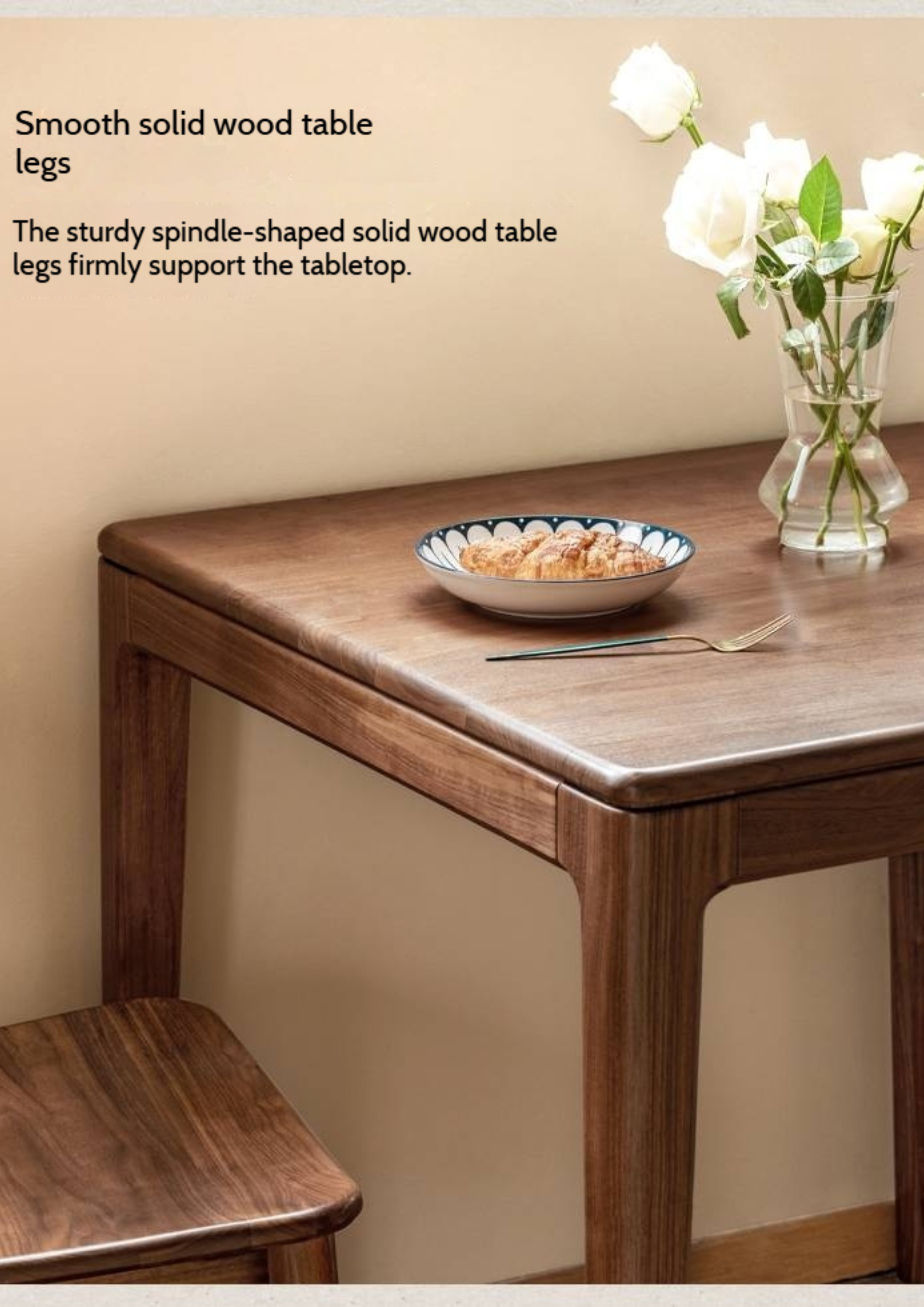 Black Walnut, Oak Solid Wood Modern Rock Board Dining Table