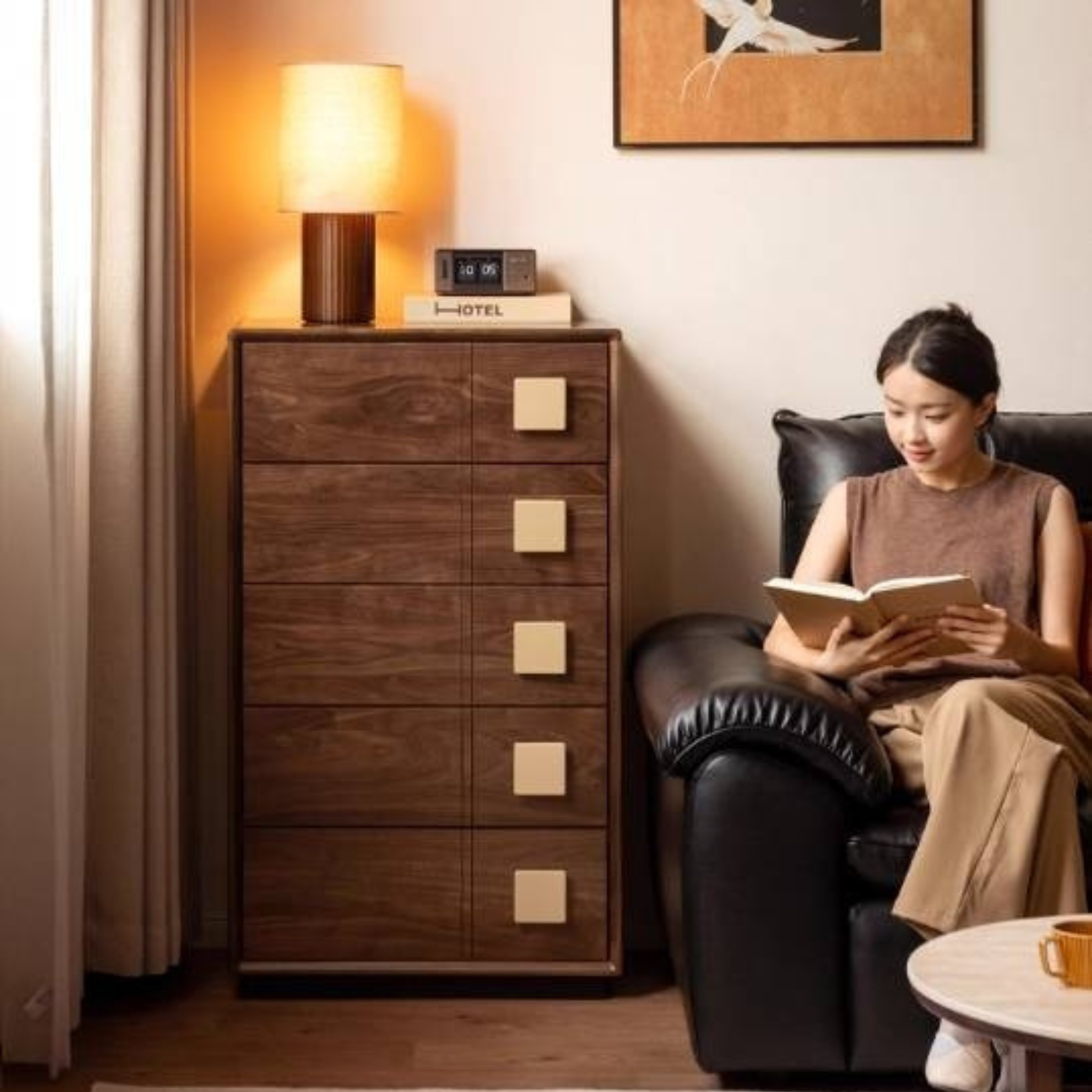 Black Walnut Solid Wood Retro Style Five-Drawer Chest