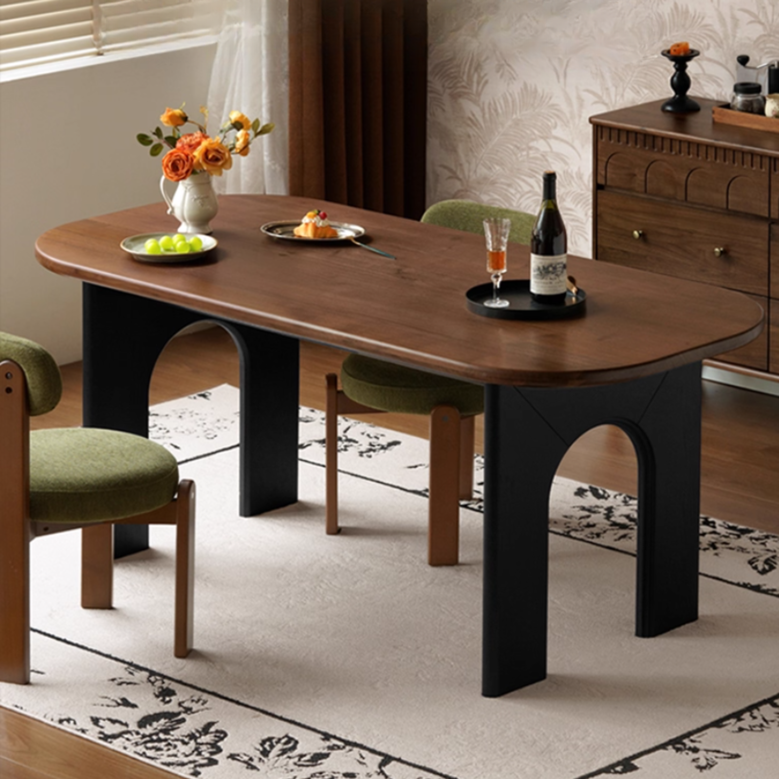 Black Walnut Solid Wood French Retro Style Dining Table