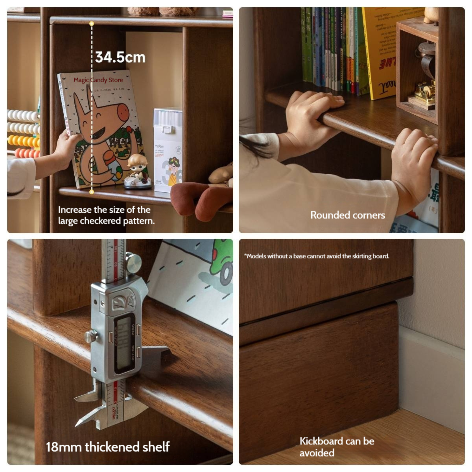 Solid Rubberwood Retro Style Children's Bookcase