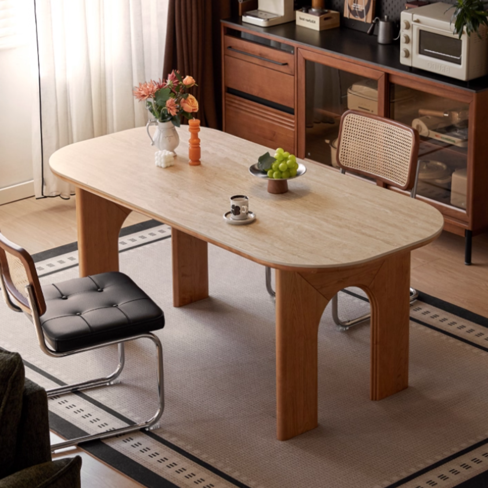 Cherry Solid Wood French Retro Style Slab Dining Table