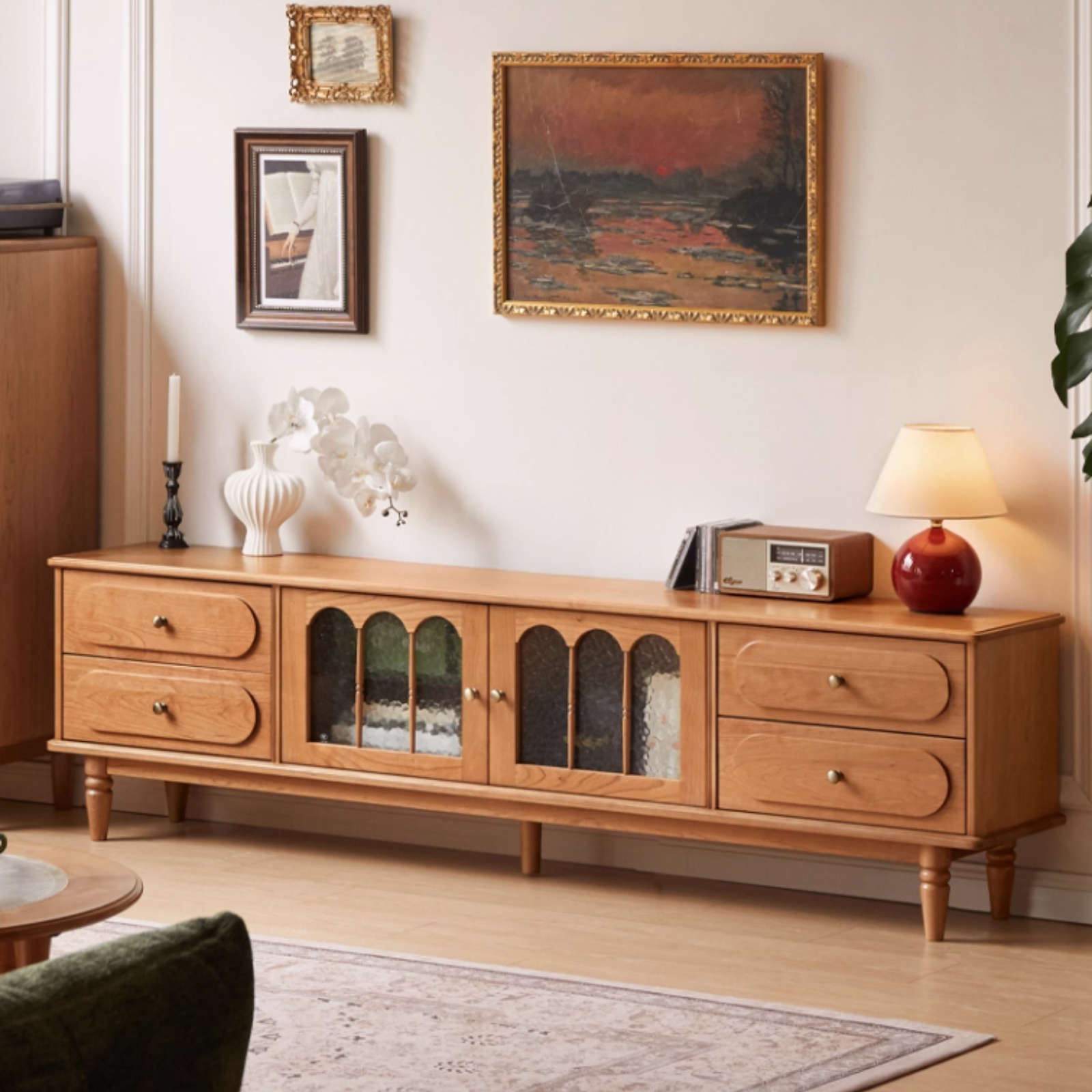 Cherry Solid Wood Style French Retro TV Stand