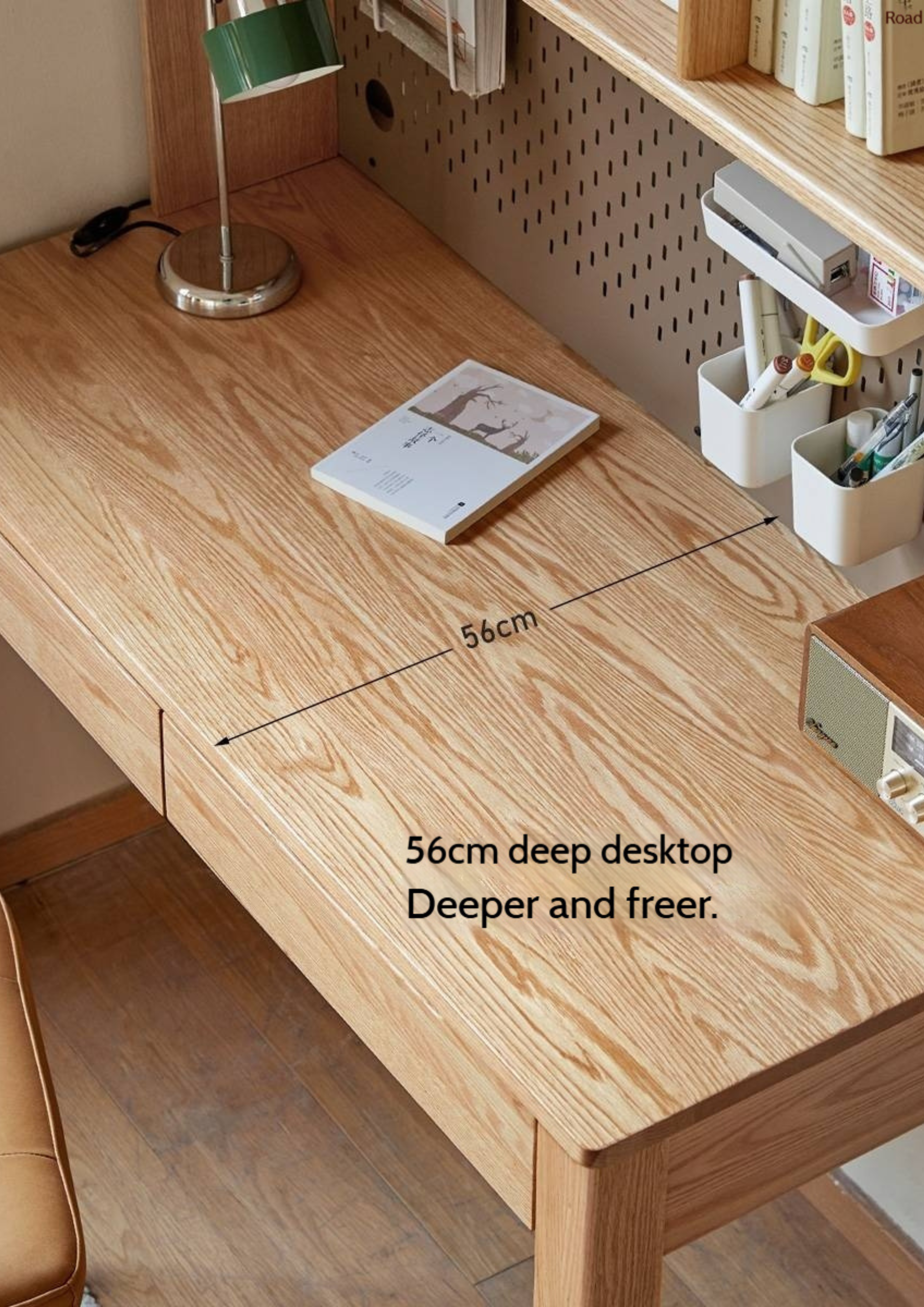 Oak Solid Wood Office Desk and Bookshelf Integrated