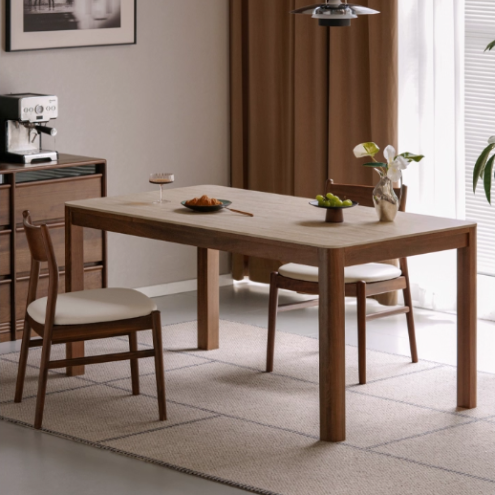 Black Walnut Solid Wood Light Luxury Style Rock Plate Dining Table