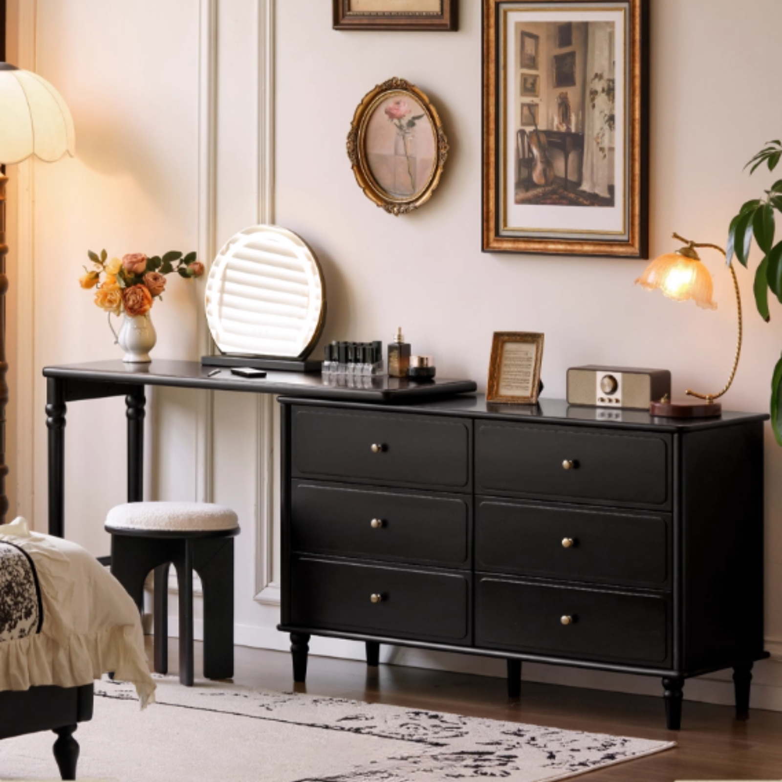 Solid Rubberwood French Retro Makeup Table