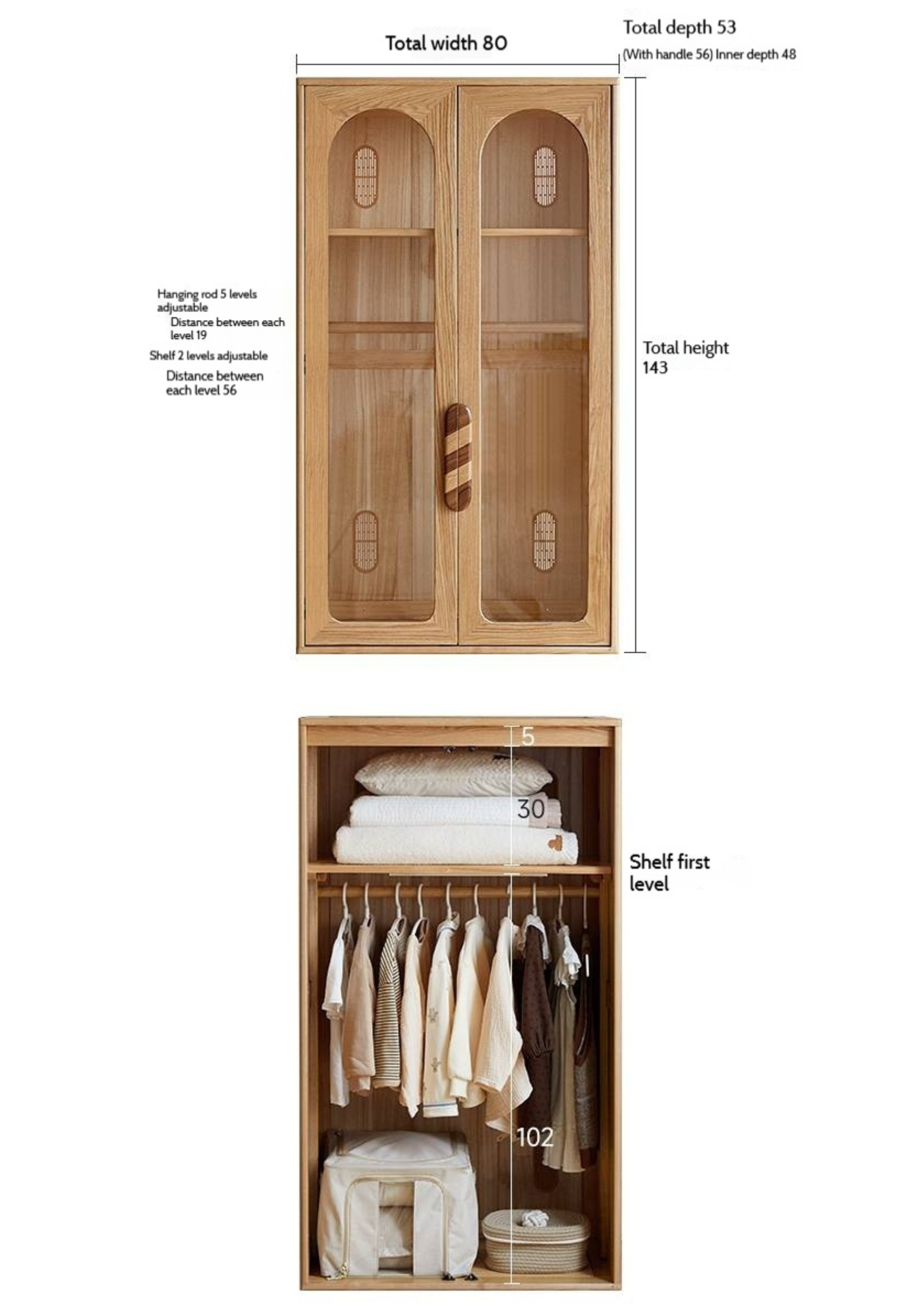 Oak Solid Wood Original Wood Style Children's Wardrobe