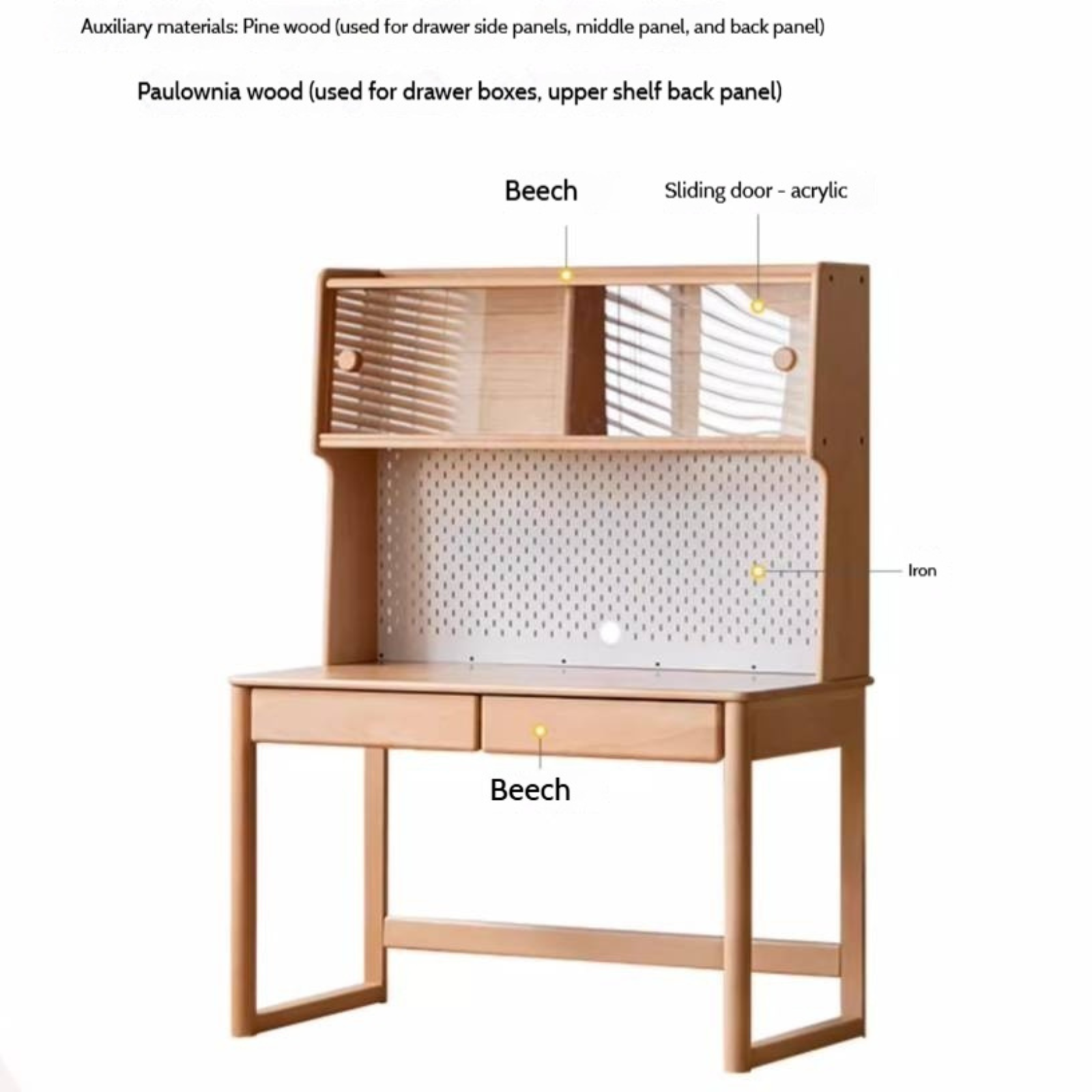 Beech Solid Wood Children's Study Desk Bookshelf Integrated
