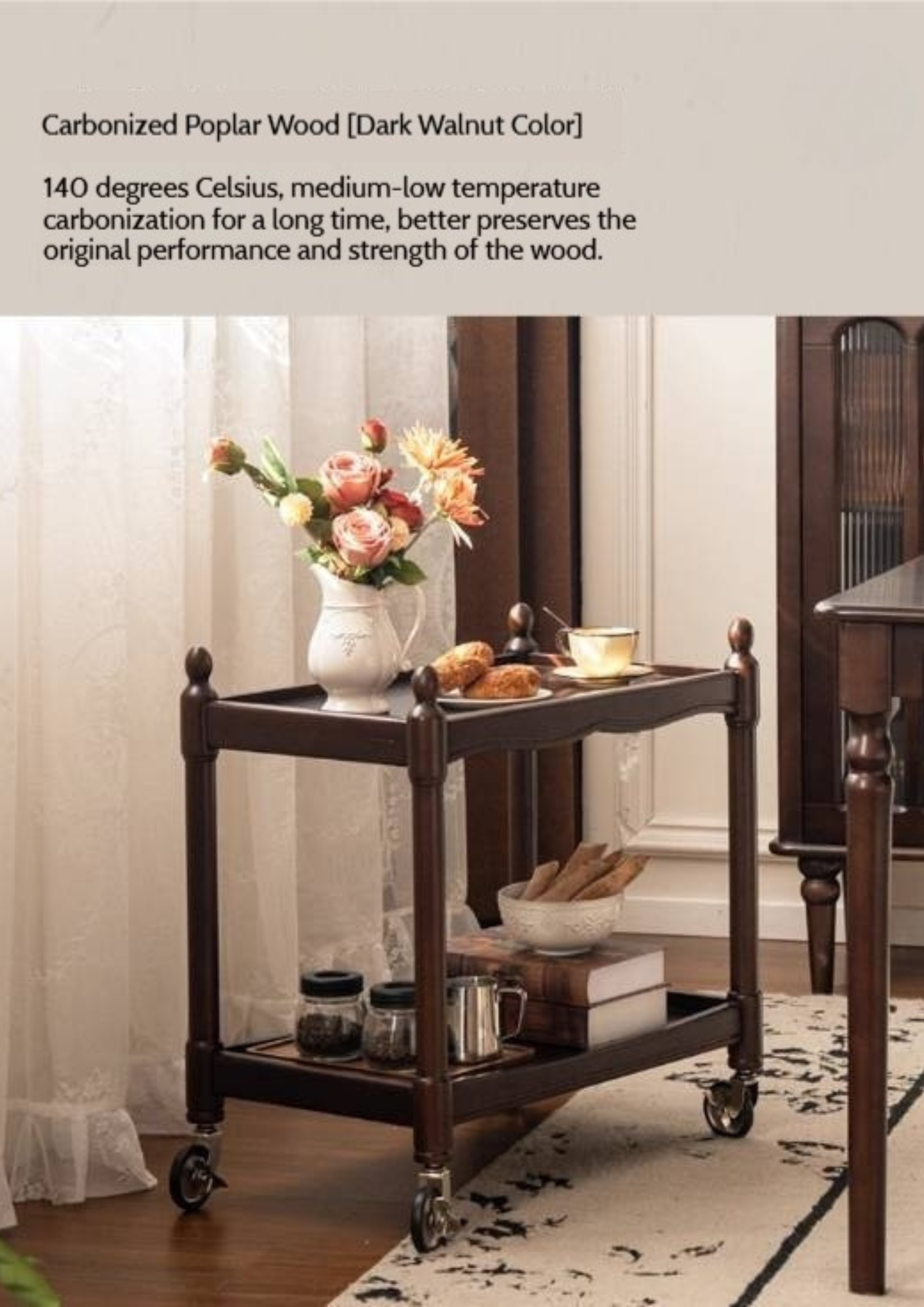 Black Walnut Solid Wood American Retro Mobile Side Table