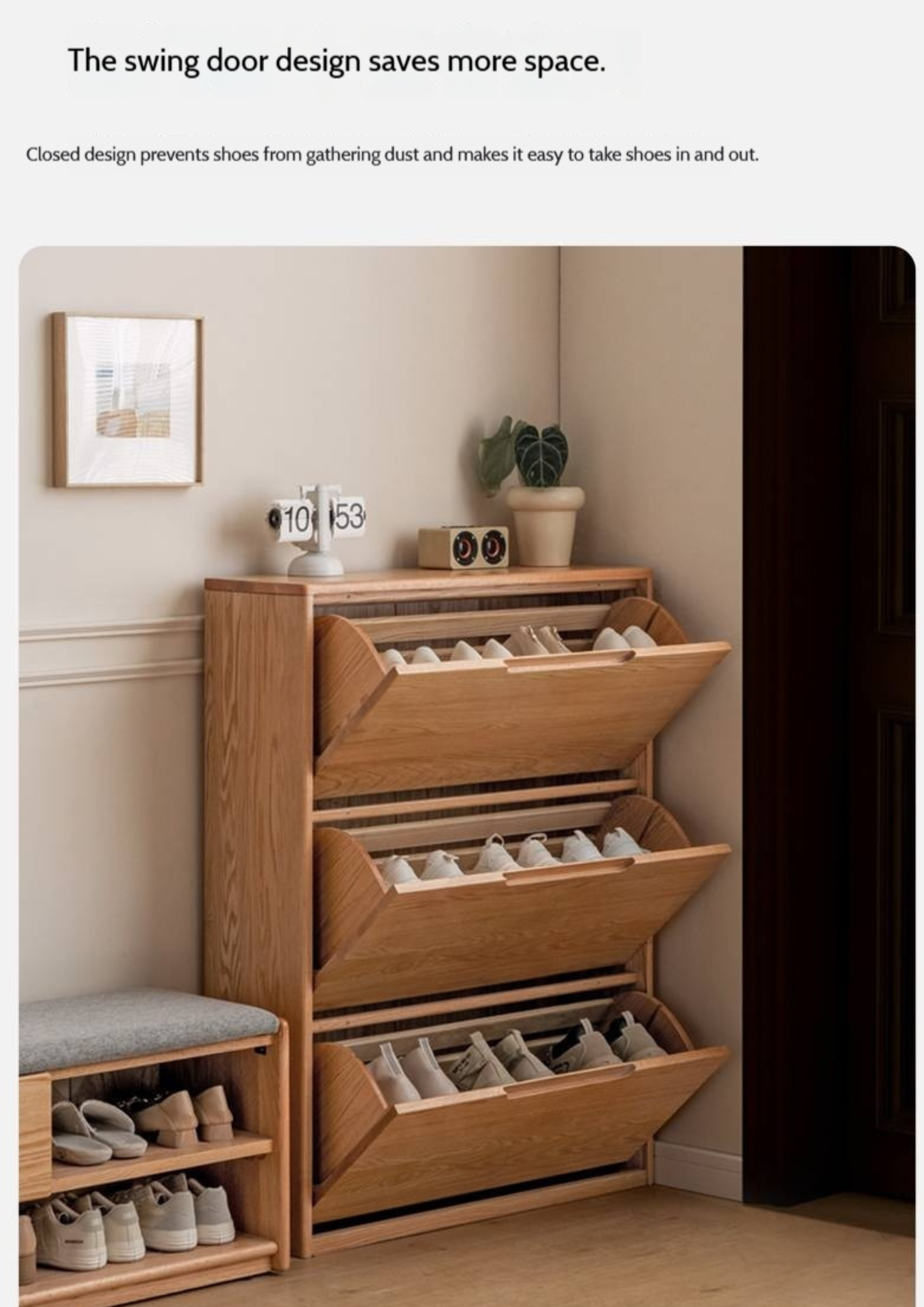 Oak, Poplar Solid Wood Ultra Thin Shoe Cabinet