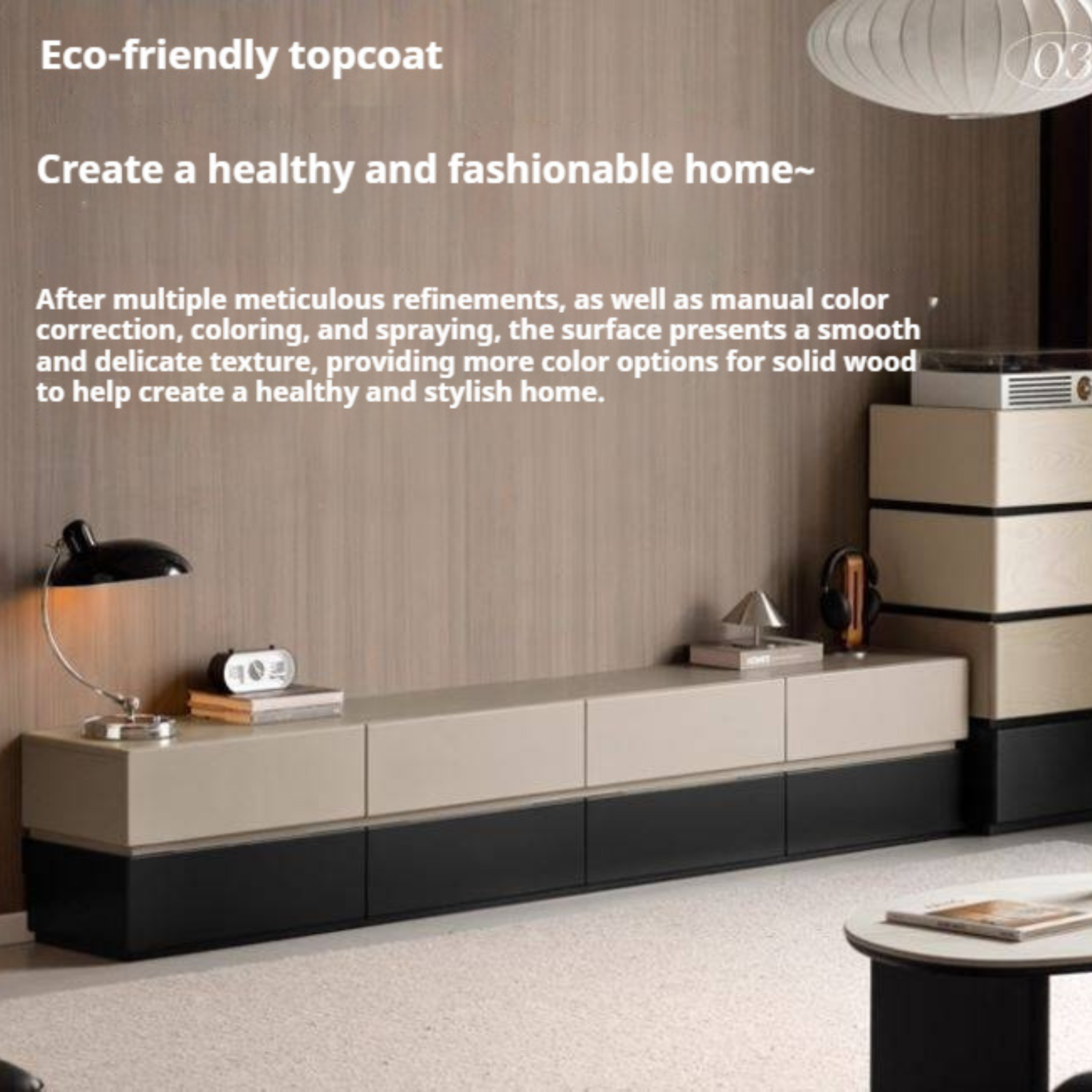 Solid Rubberwood Italian Light Luxury TV Cabinet