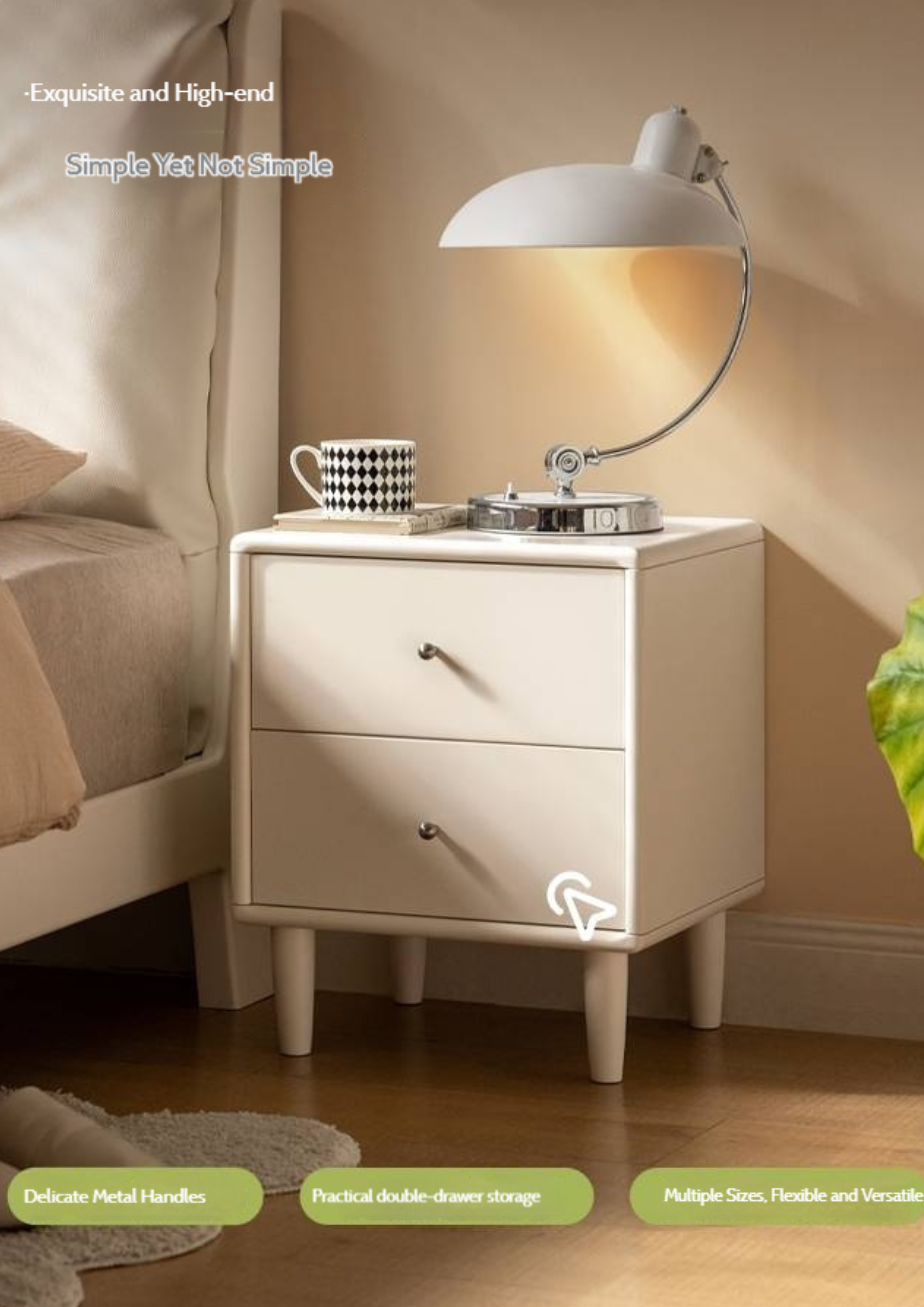 Beech Solid Wood White Cream Style Nightstand